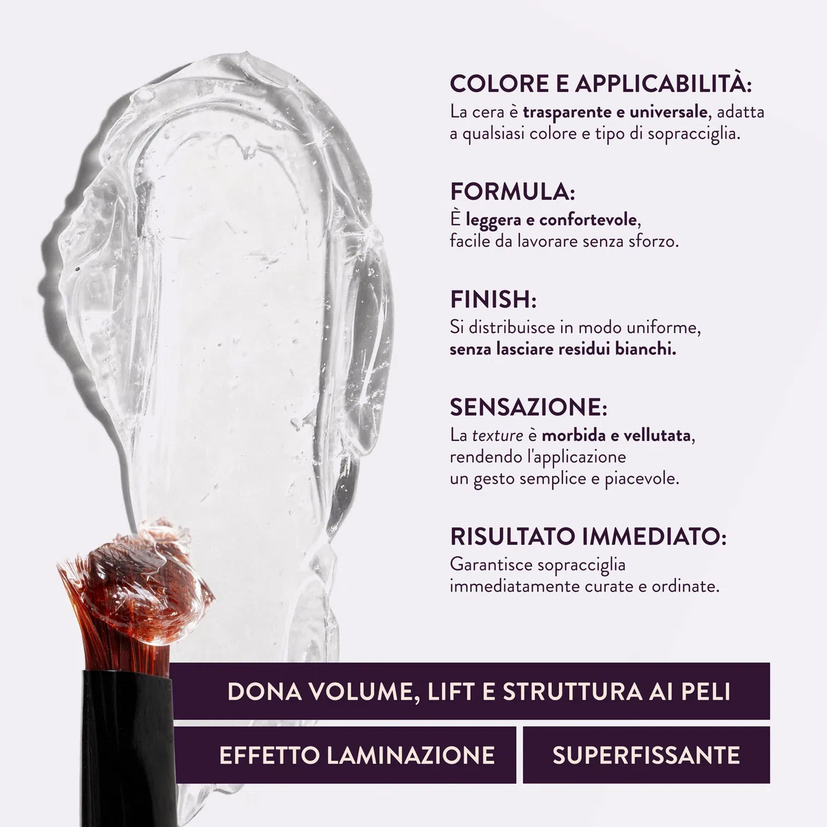 Rougj Cera Sopracciglia LA PECCHI - Fissante Sopracciglia Trasparente per Styling Naturale Effetto Laminazione con Acqua di Rosa - Brow Gel Pratico per Ritocchi Make up Veloci – Made in Italy