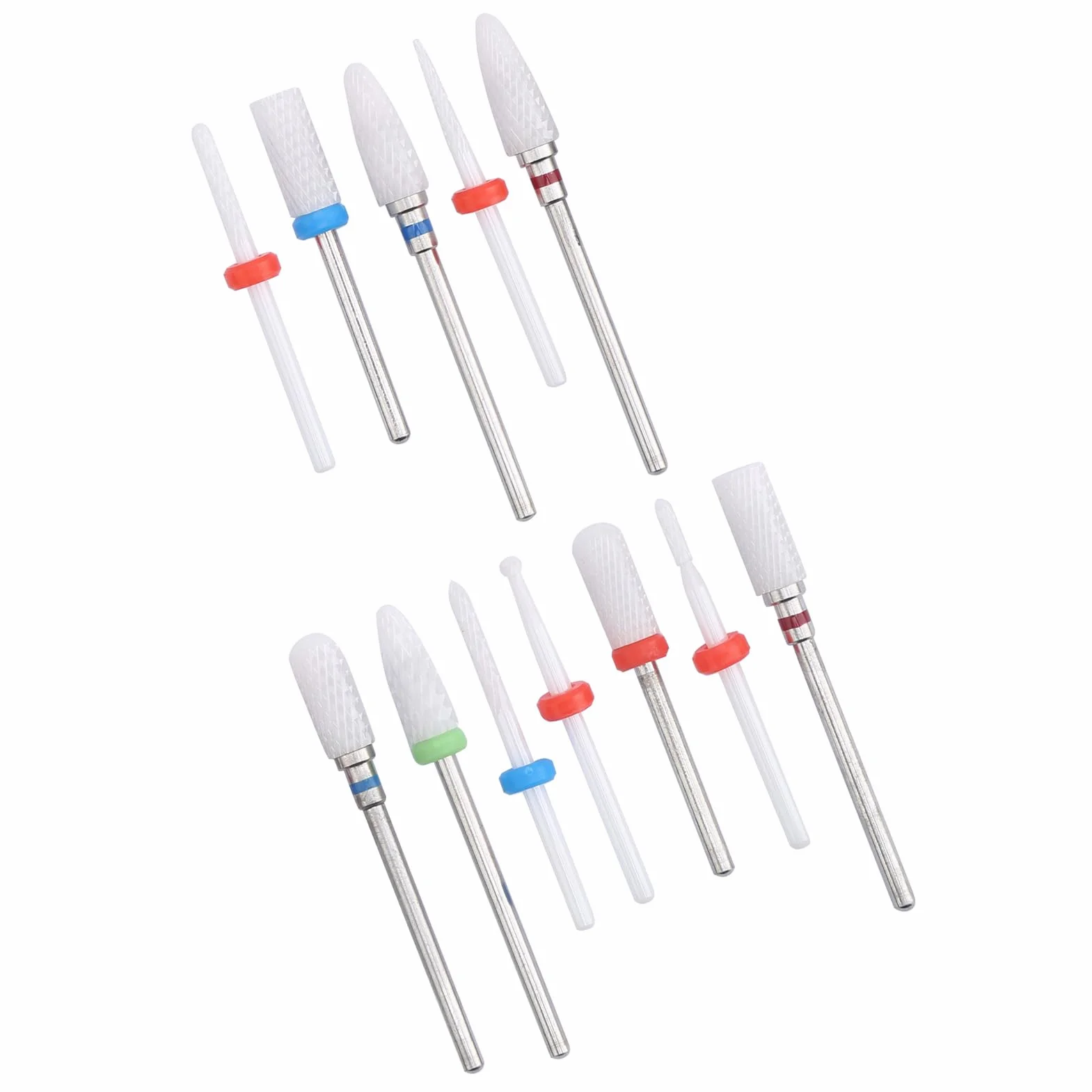 Fafeicy Set di Punte per Trapano per Unghie in Ceramica, 12 Pezzi per Fresa per Fresa in Ceramica per Trapano Elettrico per Rimuovere le Unghie in Gel Acrilico per Cuticole Manicure Pedicure, Testa