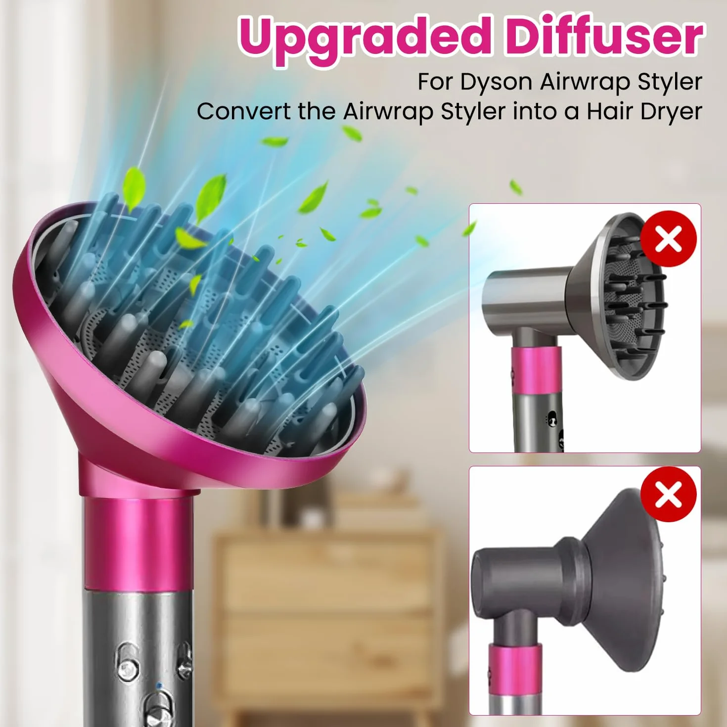 Diffusore per Dyson Airwrap HS01 HS03 HS05, diffusore per capelli ricci, ugello diffusore portatile per capelli, conversione per Airwrap Curling Styler in un asciugacapelli, rosso rosa