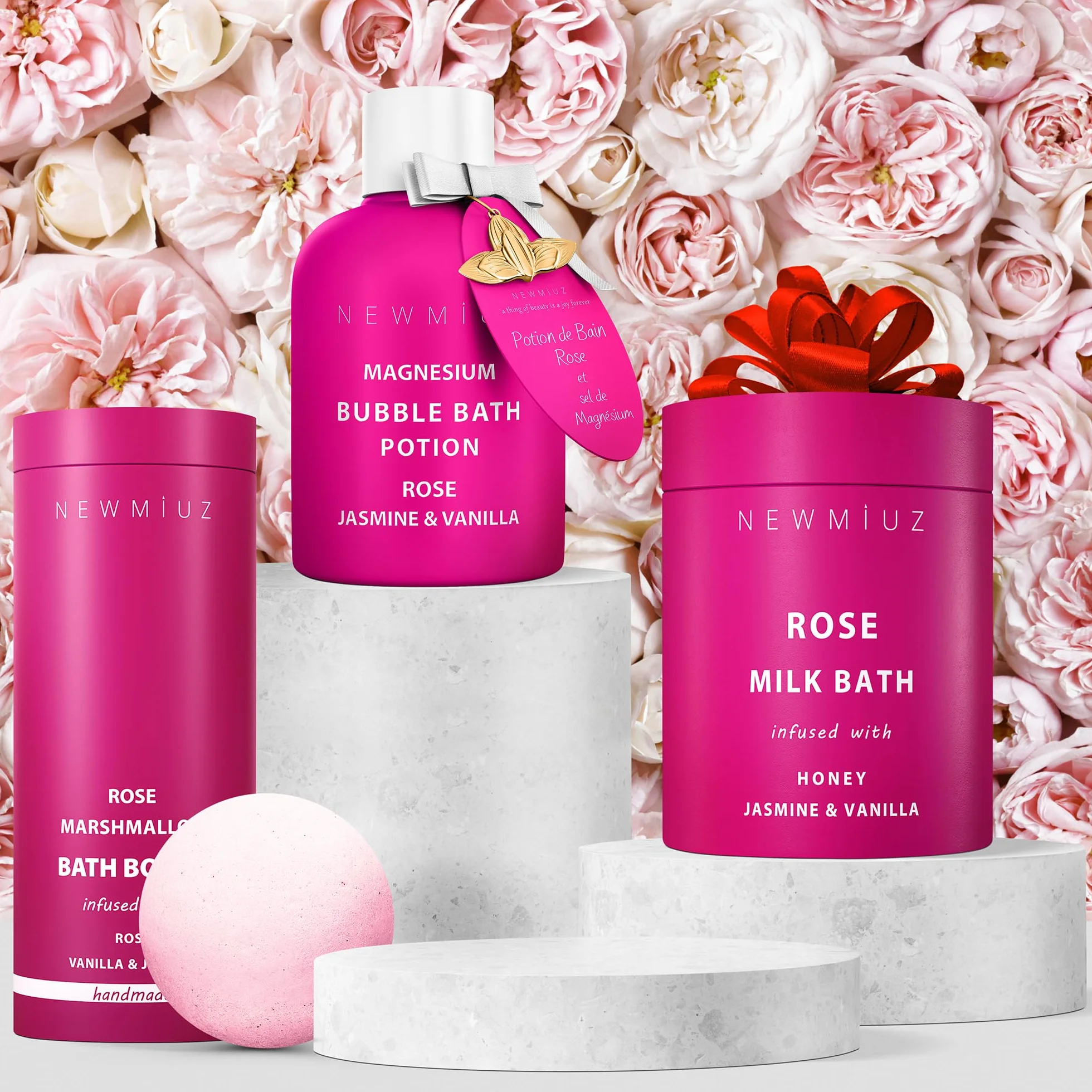 Magnesium Bubble Bath Rose Jasmine Vanilla – Luxury Long Lasting Bubble Bath For Sore Muscles – Epsom Salt Moisturizing Relaxing Stress Relief – Spa Self Care Spa Gift for Women Birthday Christmas