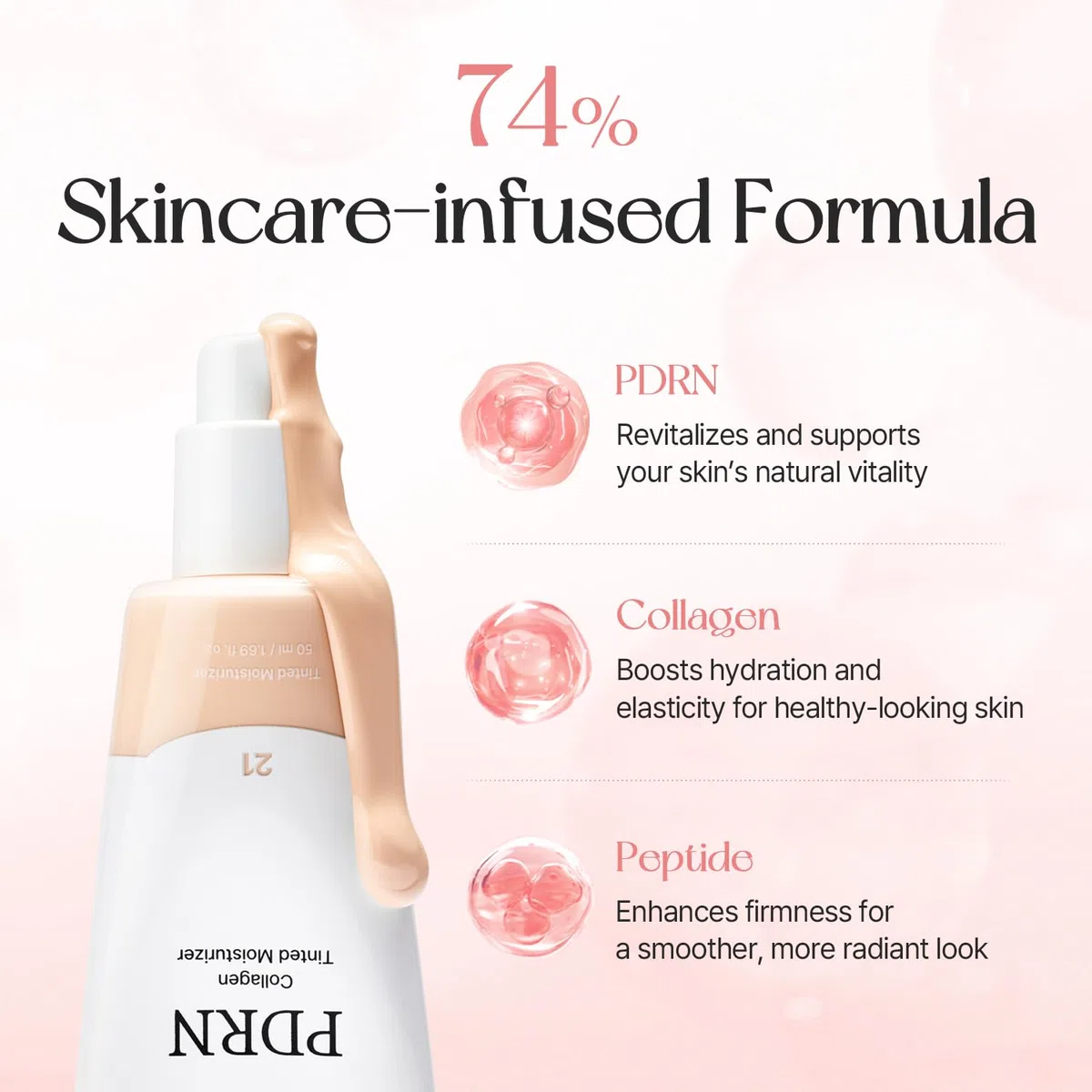 mixsoon PDRN Collagen Tinted Moisturizer No. 23 Aura - Skincare-Infused Base with Rice PDRN & Peptides, 24H Vibrant Glow & Luminous Hydration, 10 Shades, Korean Glass Skin, 50ml