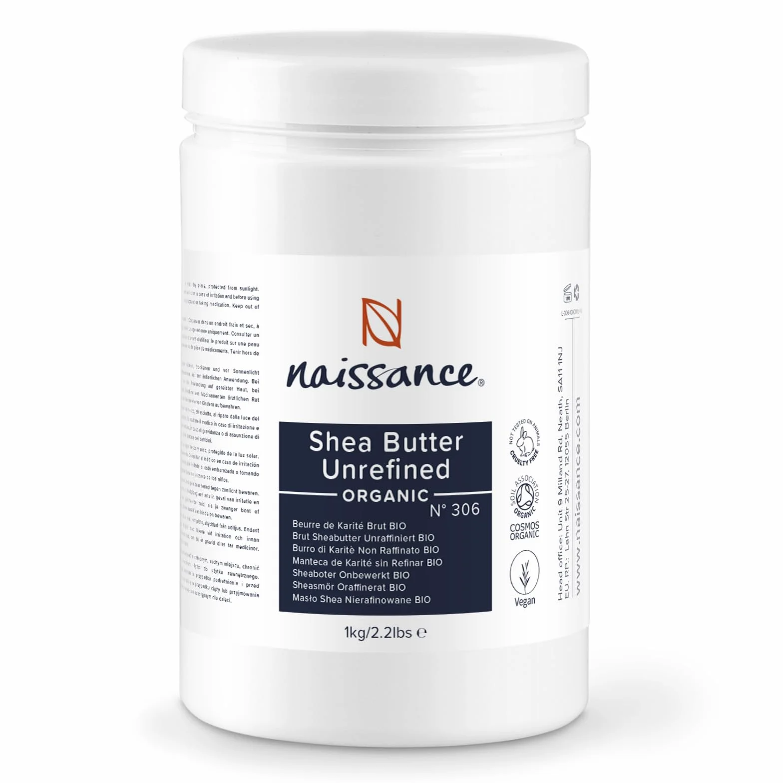 Naissance Burro di Karitè Grezzo Non Raffinato Bio (No. 306) - 1kg - Puro e Naturale - per Capelli, Corpo, Pelle, Piedi e Cosmetico