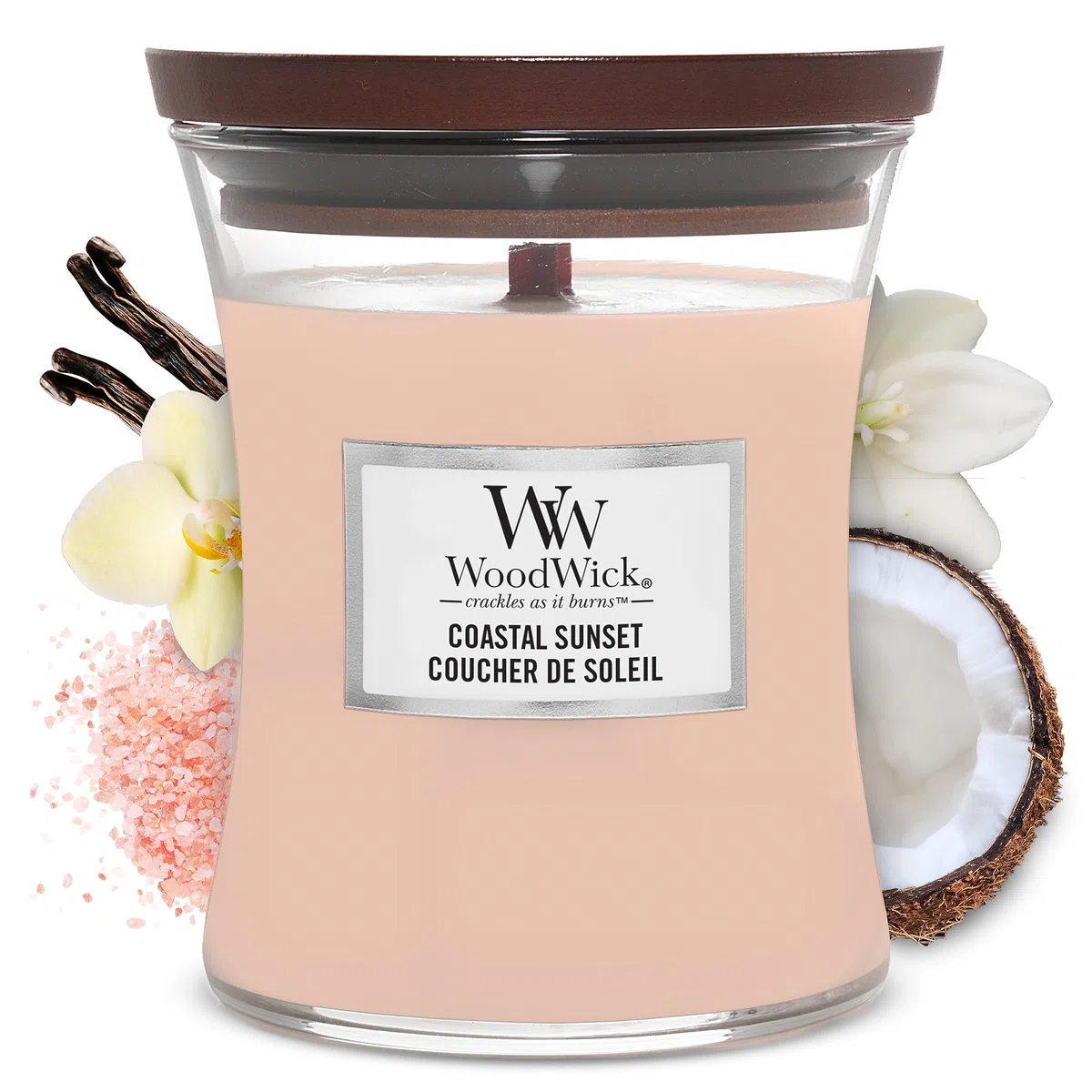 WoodWick jarre parfumée moyenne avec mèche en bois crépitante | Tramonto sulla costa | Jusqu'à 60 heures de combustion