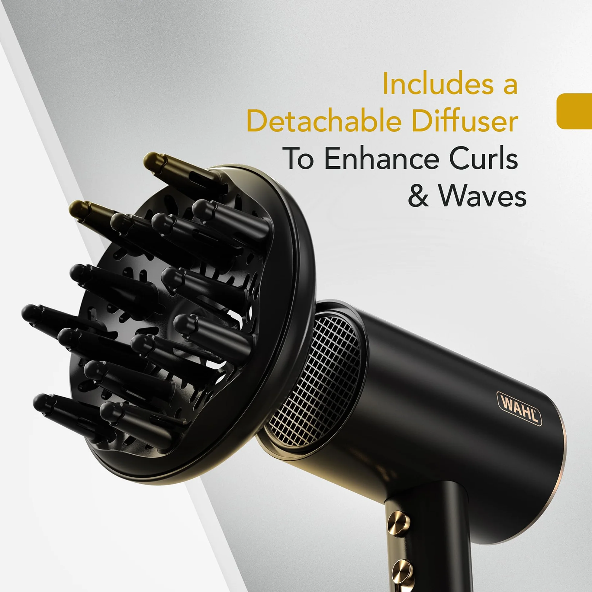 WAHL Ionic Flow Hairdryer, Asciugatura professionale, senza effetto crespo, potente, leggero, getto freddo, concentrazione del calore, diffusore, velocità elevata, styling, compatto, da viaggio