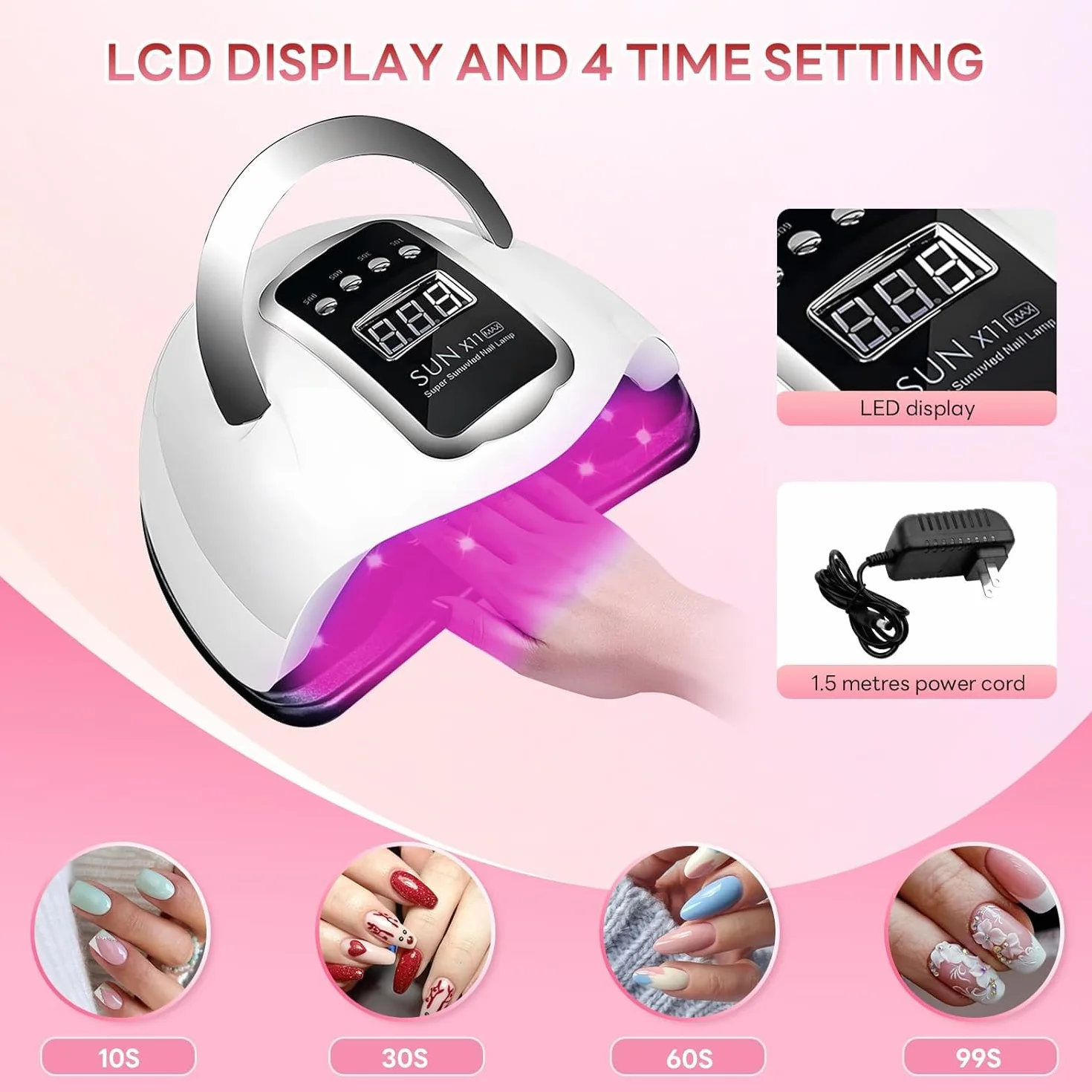 Lampada LED UV da 280 W, per smalto gel con 66 perline e sensore automatico, 4 timer, set professionale per nail art
