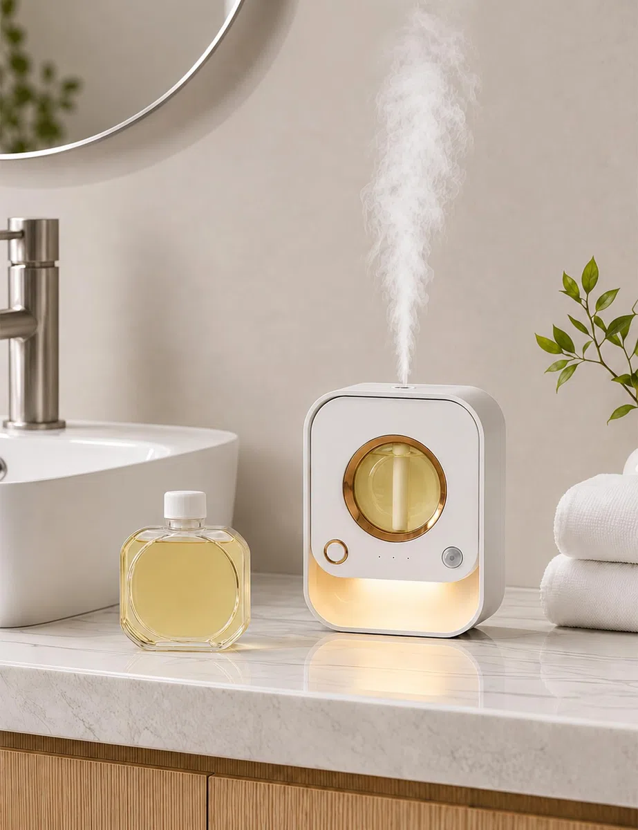 Diffusore di Oli Essenziali Senza Acqua Murale e da Tavolo con Sensore di Movimento, Luce Notturna e Timer, Diffusore Profumo Ambiente con 50ml Deodorante Arancia per Bagno, Camera, Soggiorno