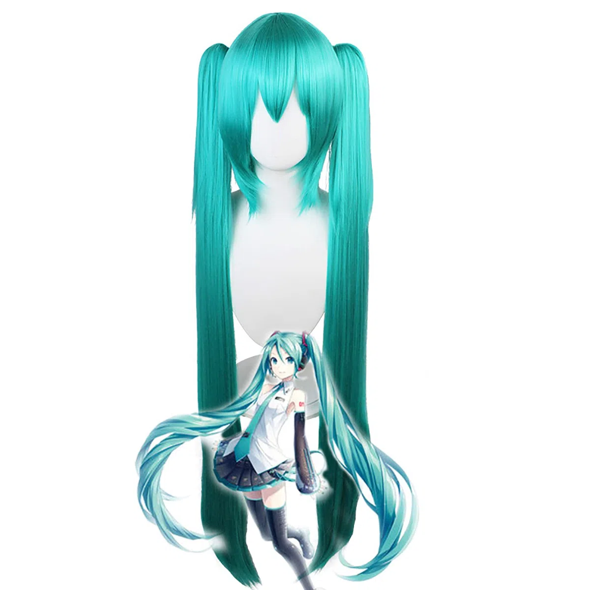 Parrucca doppia coda di cavallo Hatsune Miku parrucca per feste anime lunga e liscia per ragazza bella parrucca sintetica Hatsune Miku Cosplay blu lago 100 cm/39 pollici