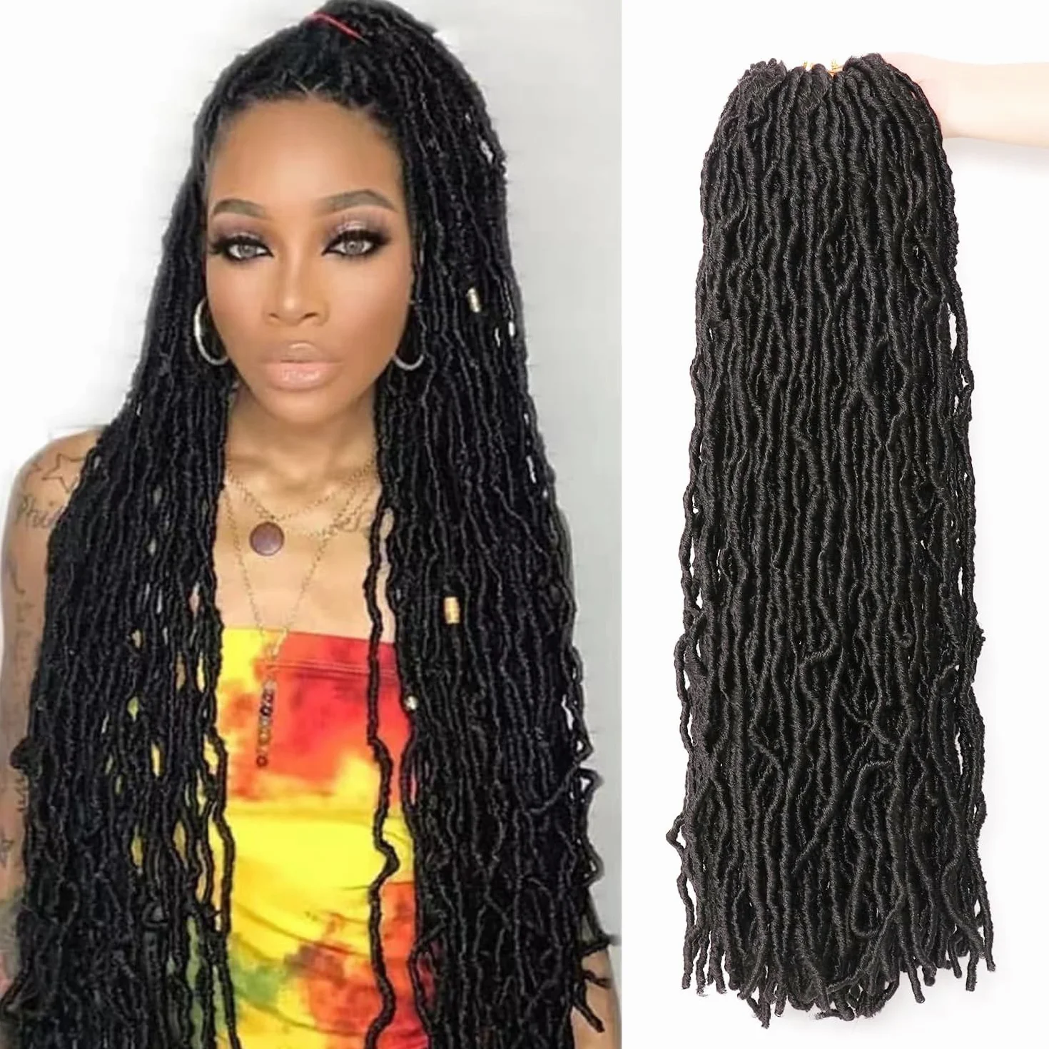 8 confezioni finte Locks Crochet Braids Meches Soft Locs Meches per trecce africane finte locs uncinetto capelli meches ricci per trecce (#1B, 60.9 CM(lotto da 7))