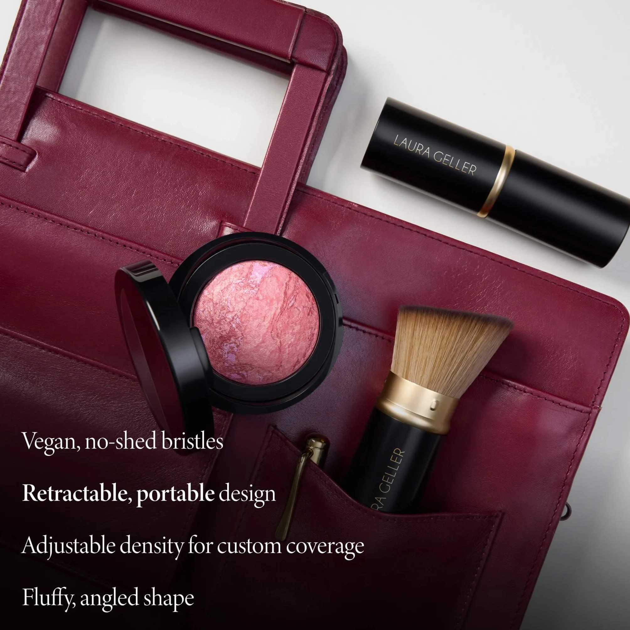 LAURA GELLER NEW YORK Pennello Kabuki Angolato Retrattile – Pennello Fondotinta e Contouring, per Polveri, Liquidi e Creme – Setole Ultra Morbide, Vegane, Ideale per i Viaggi