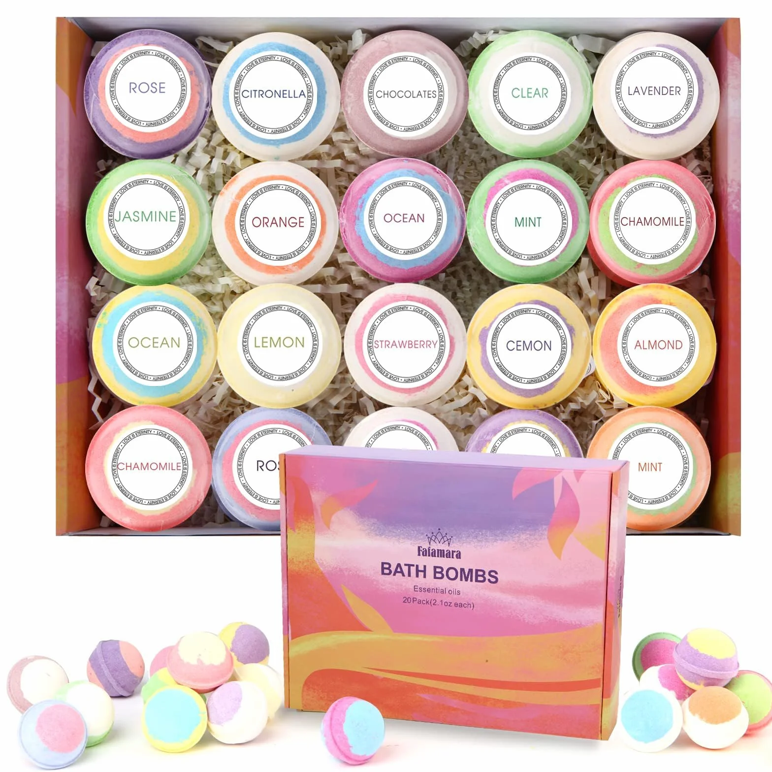 Set di 20 bombe da bagno in schiuma, biologiche e naturali, realizzate a mano, per rilassamento e antistress, ideali come regalo di compleanno per donne, mogli, fidanzate, madri