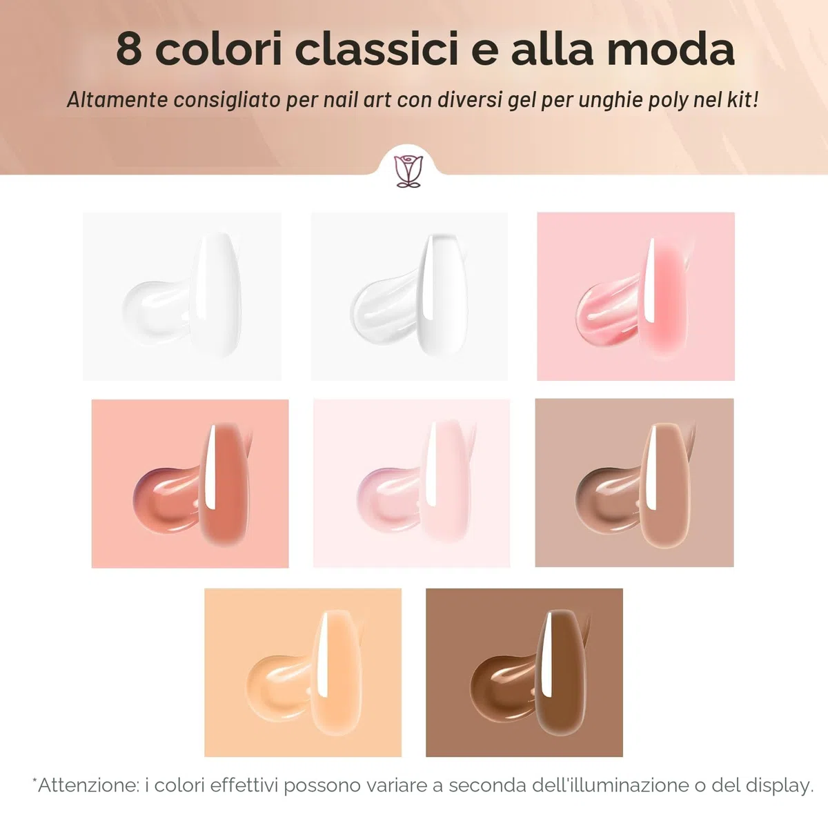 ROSALIND Gel Unghie Ricostruzione Kit Completo 8 Colore 10ml, Poligel Set con Base & Top Coat, Lampada UV e Strumenti per unghie, per Fai Da Te a Casa, Professionale Salone, Kit Unghie Gel Nail Art