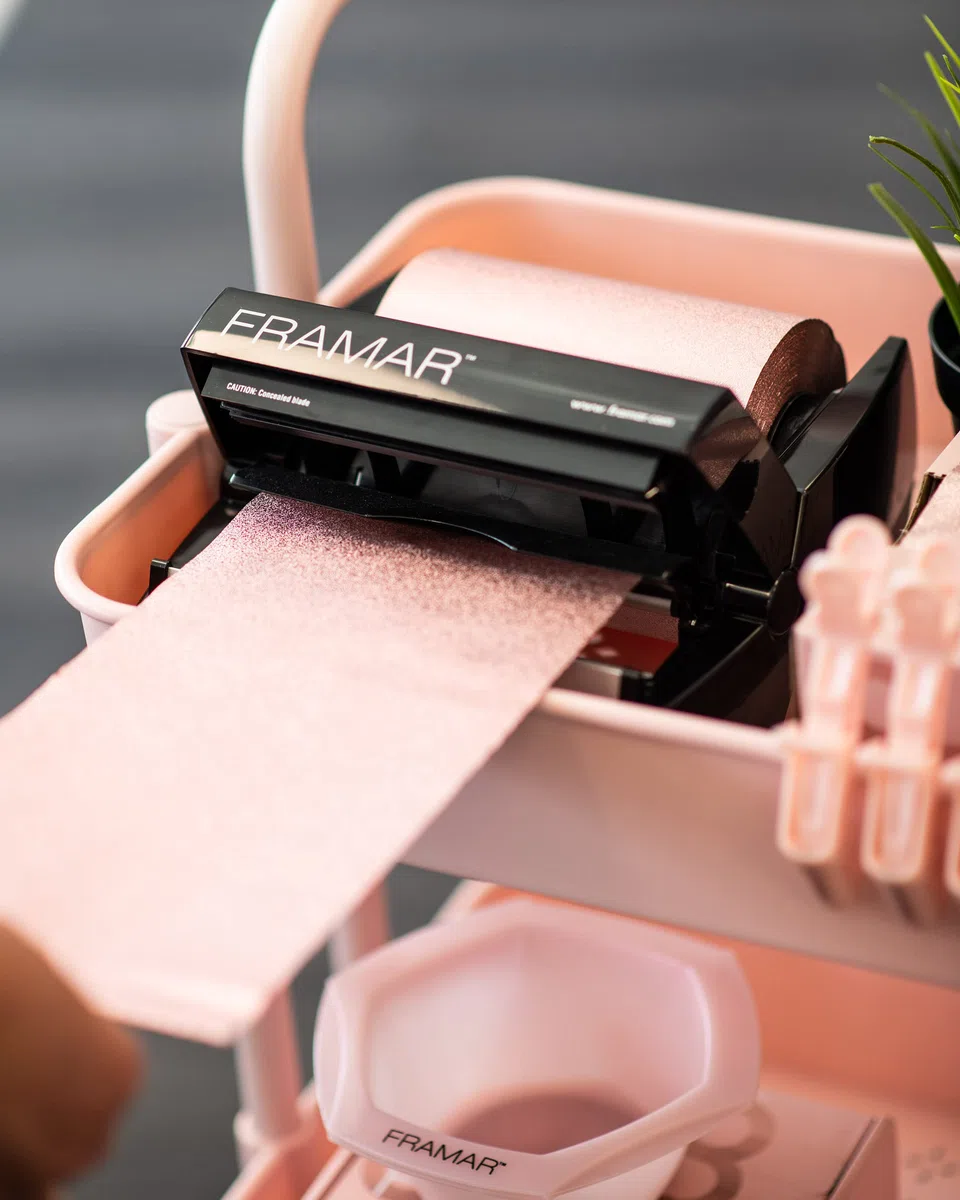 Lamina per capelli in rotolo Framar Rosé goffrata, lamina per mèches, lamina per mèches, lamina per parrucchieri per mèches, lamina per mèches, fogli di lamina Framar – 97,5 metri