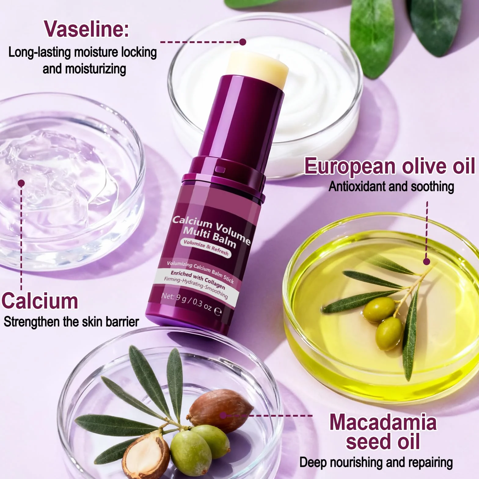 Calcium Multi Balm Stick, Calcium Volume Multi Balm, Collage Moisturizing Stick per anti invecchiamento, idratante e rassodante, adatto per occhi, viso e collo, tutti i tipi di pelle