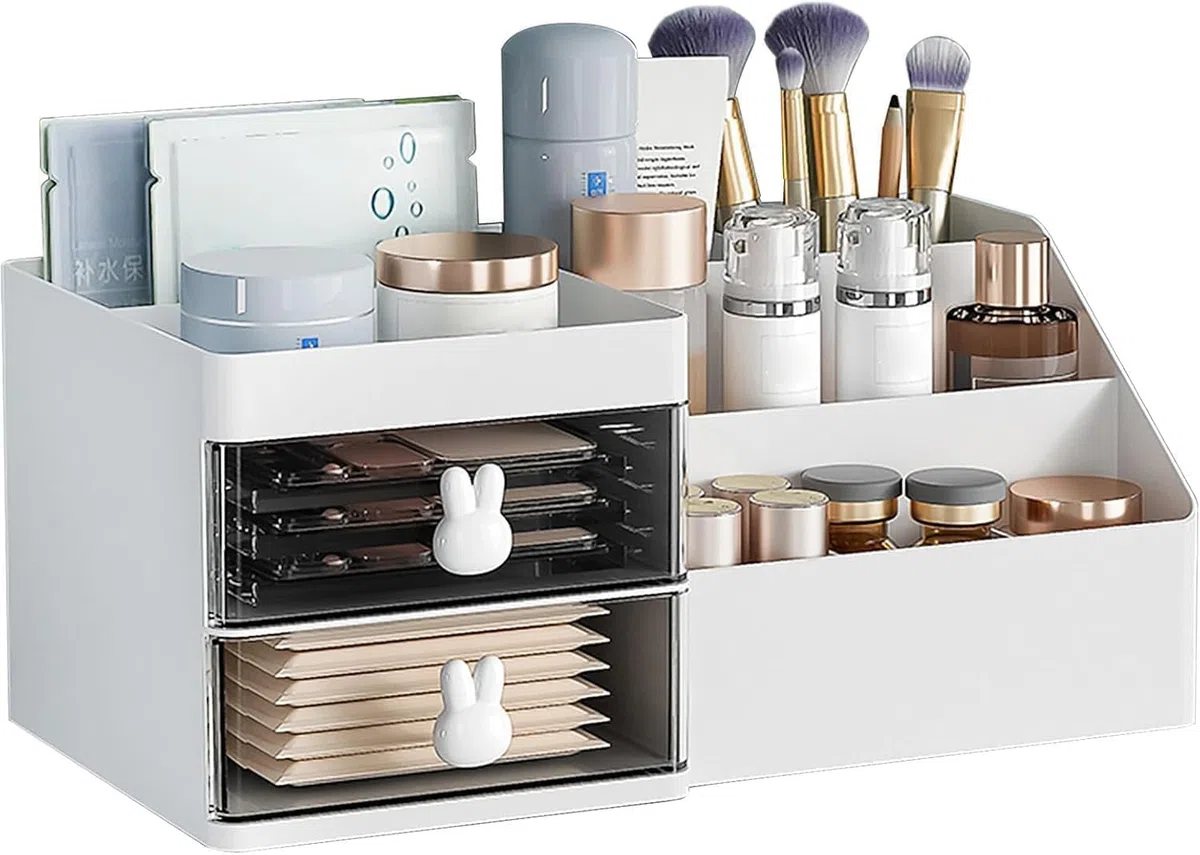 Organizer per Trucchi Grande Organizer per Trucco con 2 cassetti, Scatola per Trucco Adatto per Gioielli, spazzole, Rossetto e Creme, con capacità di 7 Scomparti