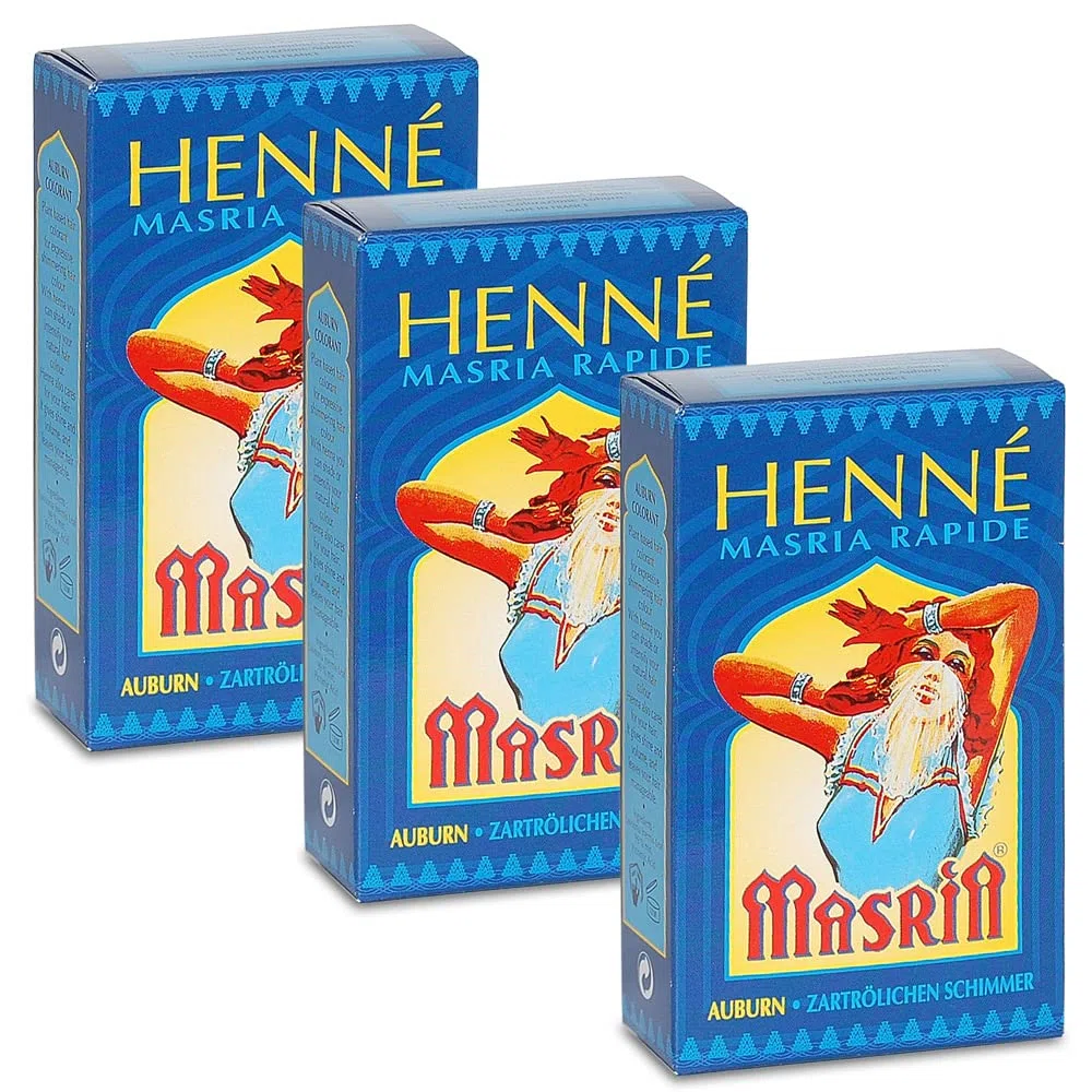 3x Henne MASRIA - Henne rapido AUBURN (Ramato) - 90 g - Hennè, tinte e colorante per capelli a base Vegetale