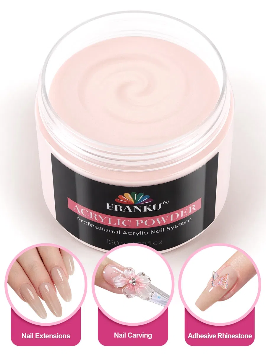 EBANKU Polvere acrilica per unghie rosa nude, 120 g, polvere acrilica professionale per extension per unghie, 3D Art Carving French manicure, forte adesione, facile da modellare a lunga durata, non