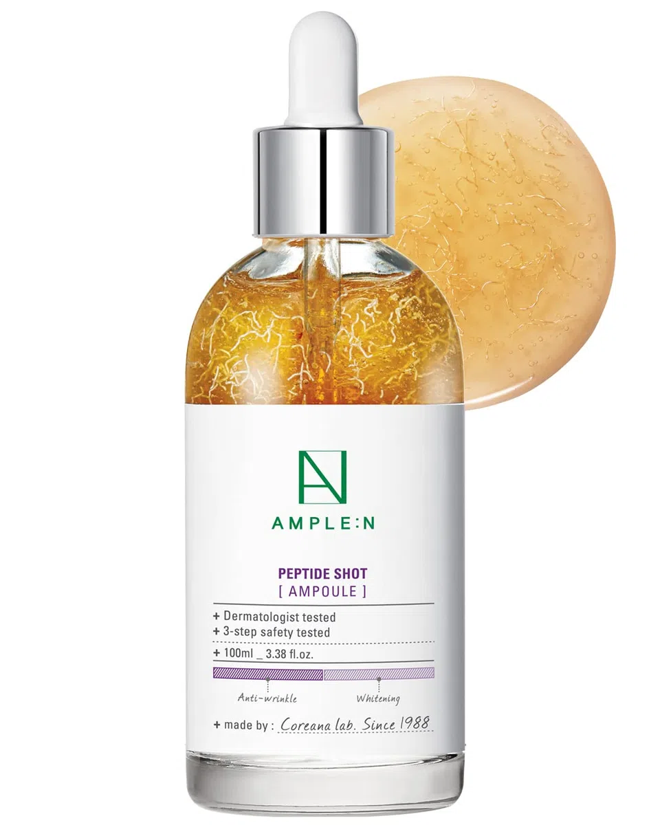 Coreana AMPLE:N Peptide Shot Ampoule 3.38 fl. oz. (100 ml) - Siero rassodante viso antietà e antirughe definitivo, booster tri-peptidi, Visiby Plump, cura della pelle ringiovanente