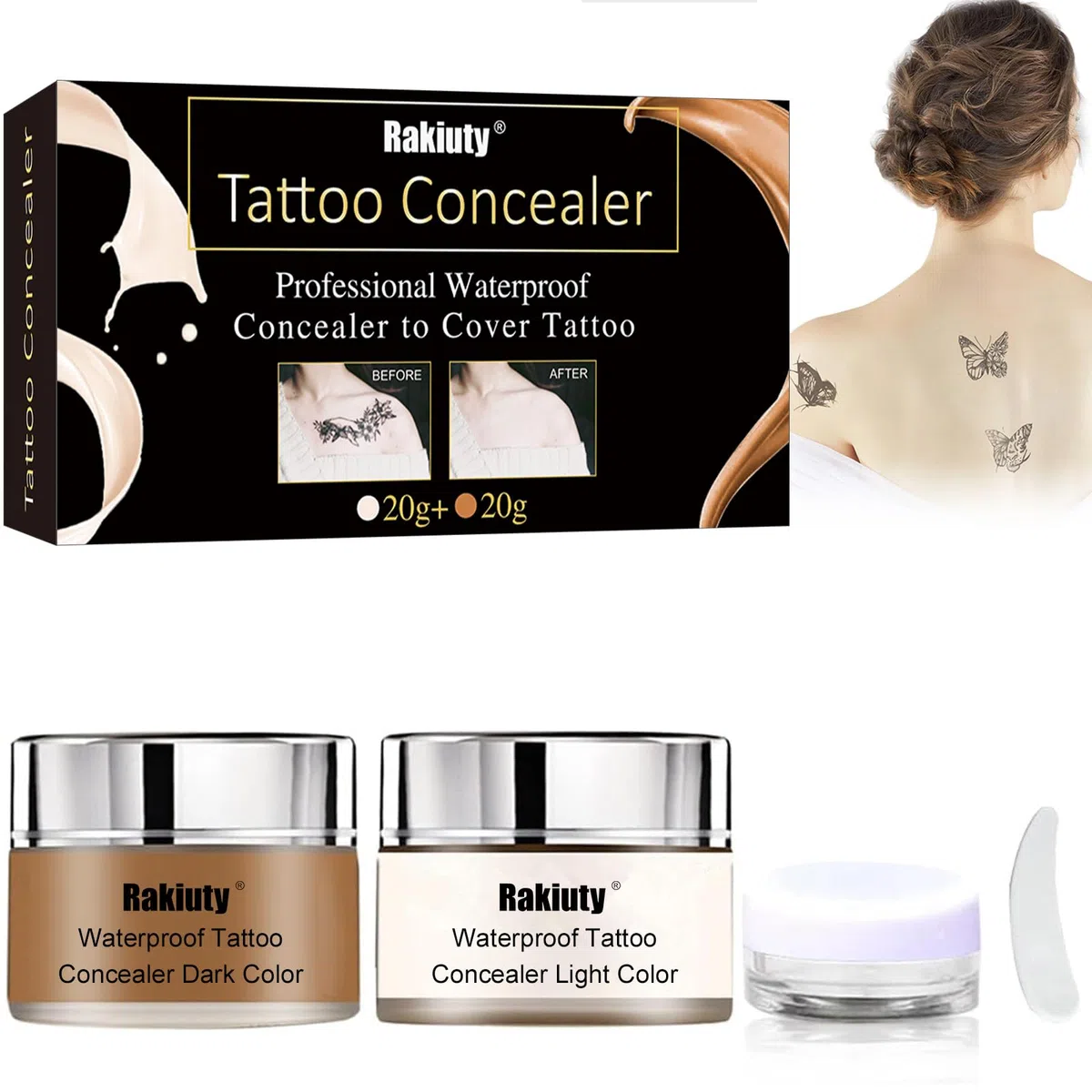 Tatuaggio Correttore,Crema Tatuaggio di Copertina,Copri Tatuaggi,Tattoo Concealer,Correttore per Coprire Tatuaggi,Copertina Make Up,Impermeabile,Coprire Tattoo Cicatrici,Macchie Scure,20g+20g