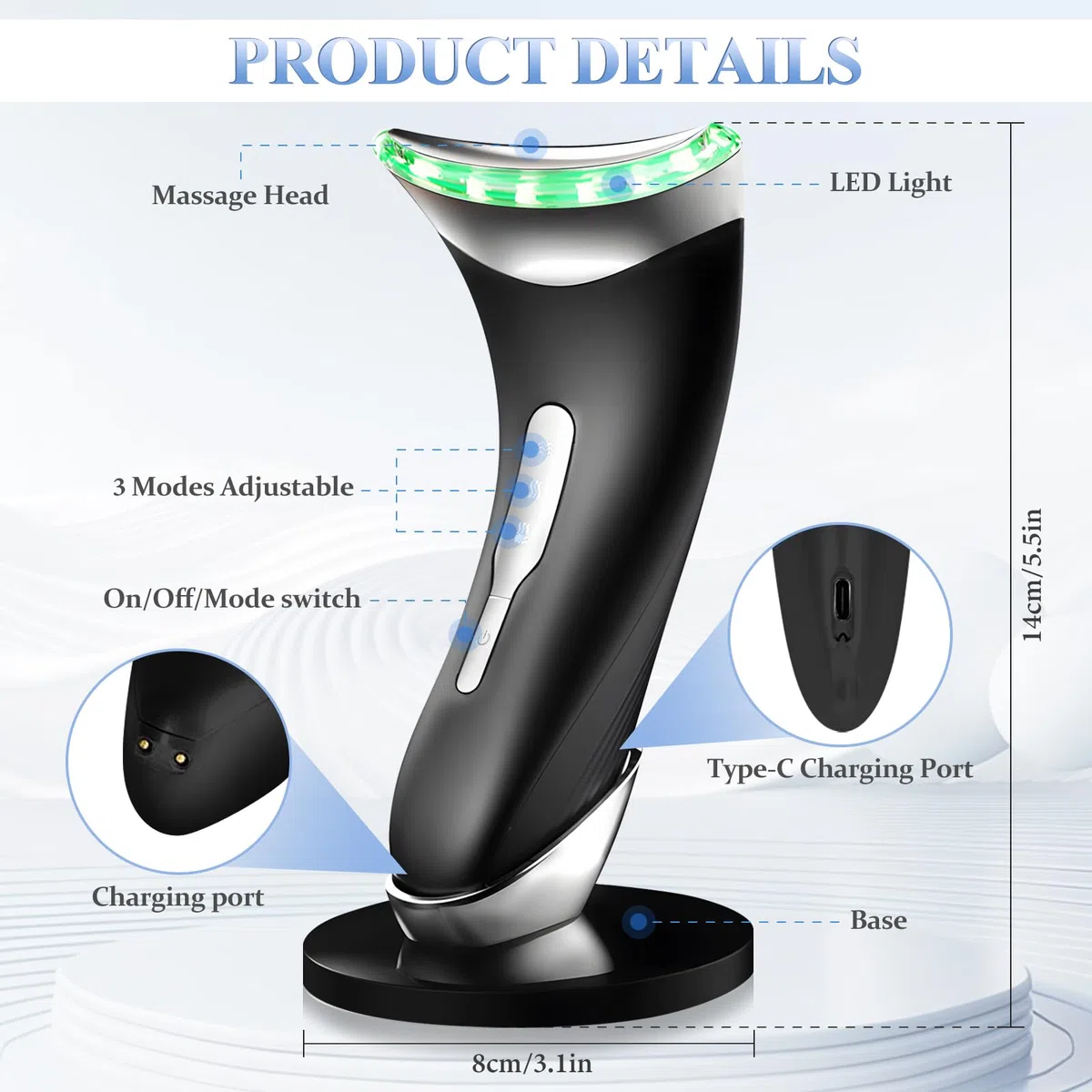 Anluomania Massaggiatore Viso Lifting, Dispositivo di Bellezza Antirughe, Face Massager, 3 Modalità, 45℃ Terapia del Caldo, Massaggio Viso EMS Gua Sha Rassodante Viso e Collo