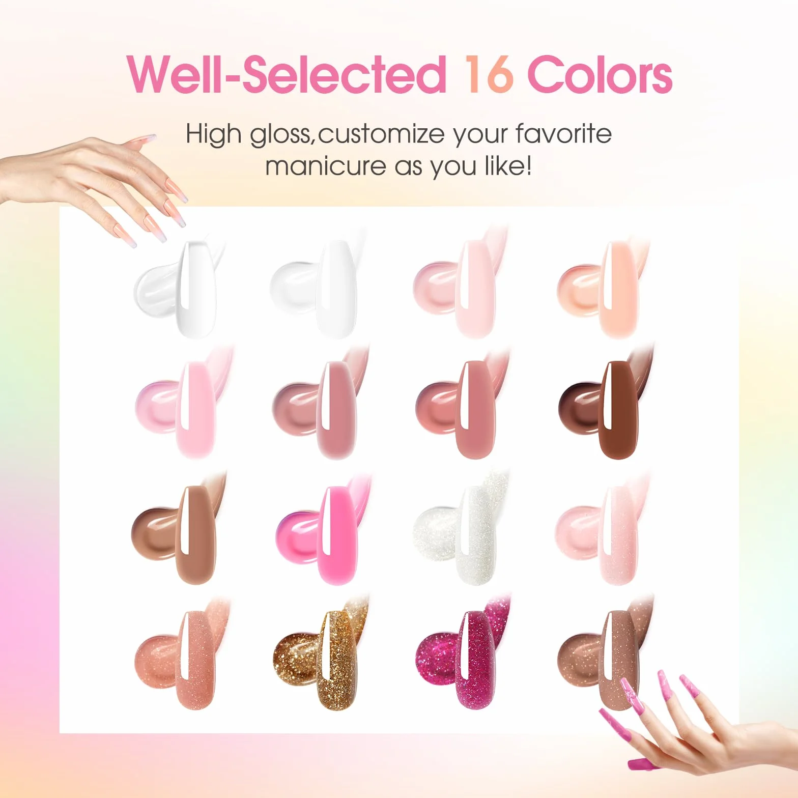 ROSALIND Kit Completo Arcygel, 16pcs 10ml Estensioni Gel per Unghie con Lampada UV, Base e Top Coat, Strumenti Manicure, Kit Completo Poly Unghie gel Nail Art per Principianti e Professionisti