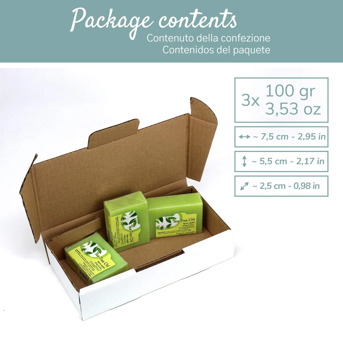 Kit Sapone artigianale al Tea Tree Oil - 100% naturale e vegetale - Ideale come Sapone viso per pelli grasse - Delicato sulla Pelle - Made in Italy - Confezione da 3