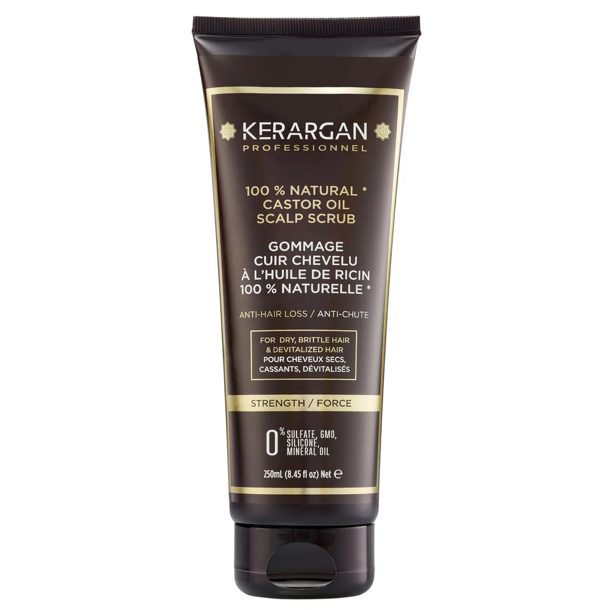 Kerargan - Scrub Capillare Anti-Caduta all'Olio di Ricino - Per un Cuoio Capelluto Sano e Capelli Rivitalizzati - Arricchito con Olio di Mandorle Dolci e Aloe Vera - Senza solfati,GMO,silicone - 250ml