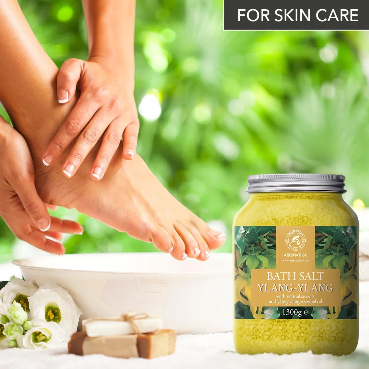 Sali da Bagno Ylang-Ylang 1300g - Sale Marino con Olio di Ylang-Ylang Essenziale - per un Buon Sonno - Riduzione dello Stress - Cura del Corpo - Rilassamento - Aromaterapia - Bath Salt