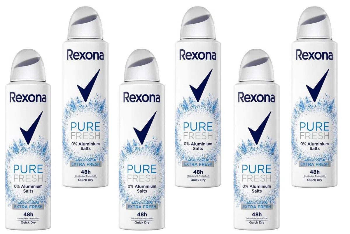 Rexona - Deodorante spray Pure Fresh senza alluminio, protegge 48 ore, 150 ml (confezione da 6)