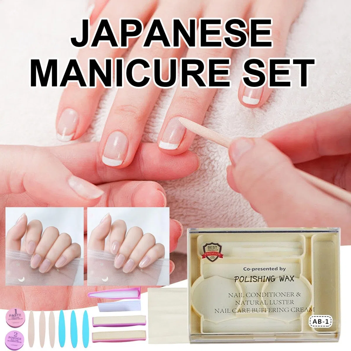 Kit Per Manicure Giapponese, Rinforzante Unghie Crescita Kit, Set Manicure Giapponese Con Buffer E Lime Unghie, Naturale Nutriente Lucidazione Unghies Strumento Riparatore Kits La Cura Delle Unghies