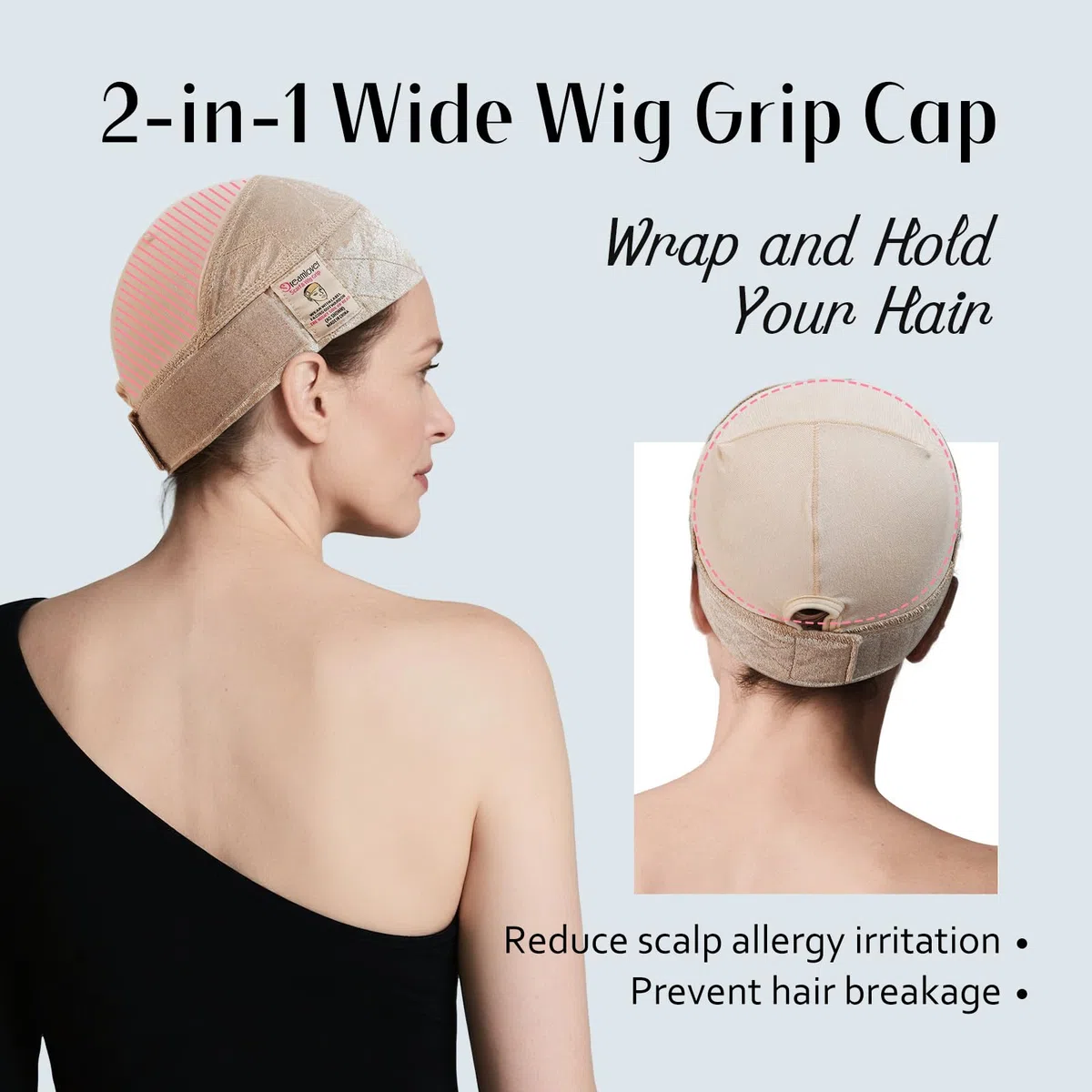 Dreamlover Wig Grip Cap per Parrucche Senza Colla, Cuffia per Parrucca 2-in-1 con Fascia Antiscivolo, Colore Carne, 1 Pezzi
