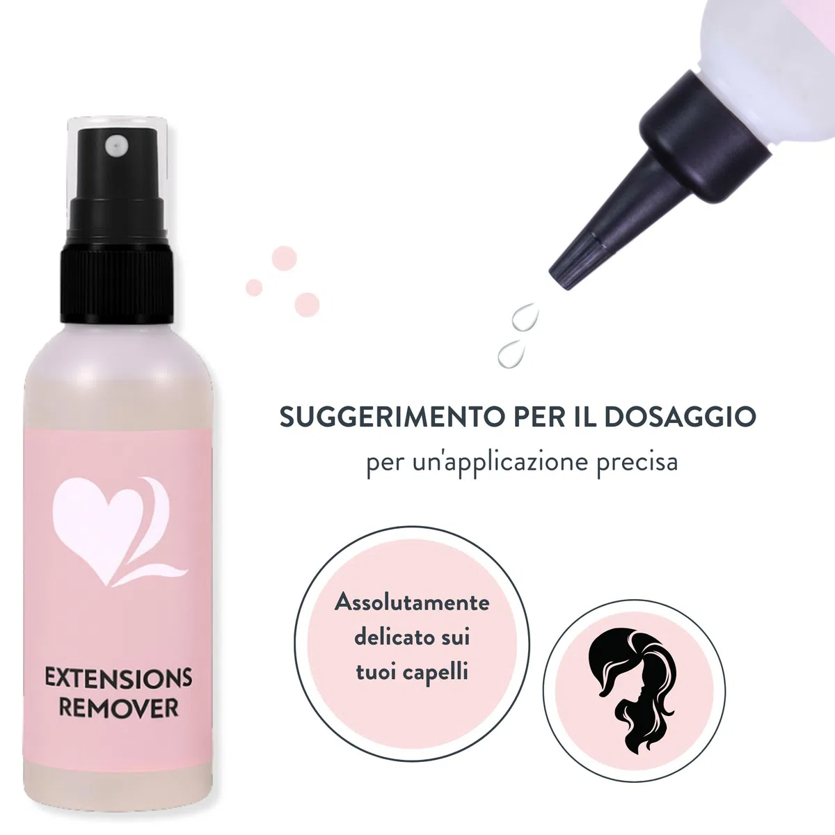 hair2heart Kit rimozione extension capelli con pinze e solvente di incollaggio - Facile rimozione delle extension a cheratina e a nastro - Formula a base di alcol