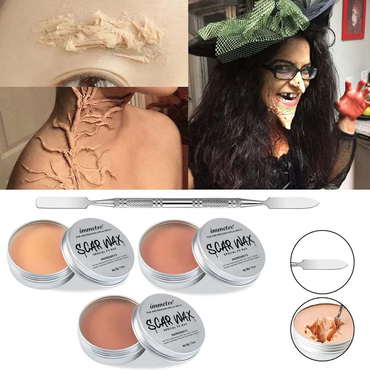 immetee Kit di trucco SFX, trucco di Halloween di pittura del corpo del viso di effetto speciale, sangue finto halloween, trucchi halloween(nuovo kit trucco halloween)