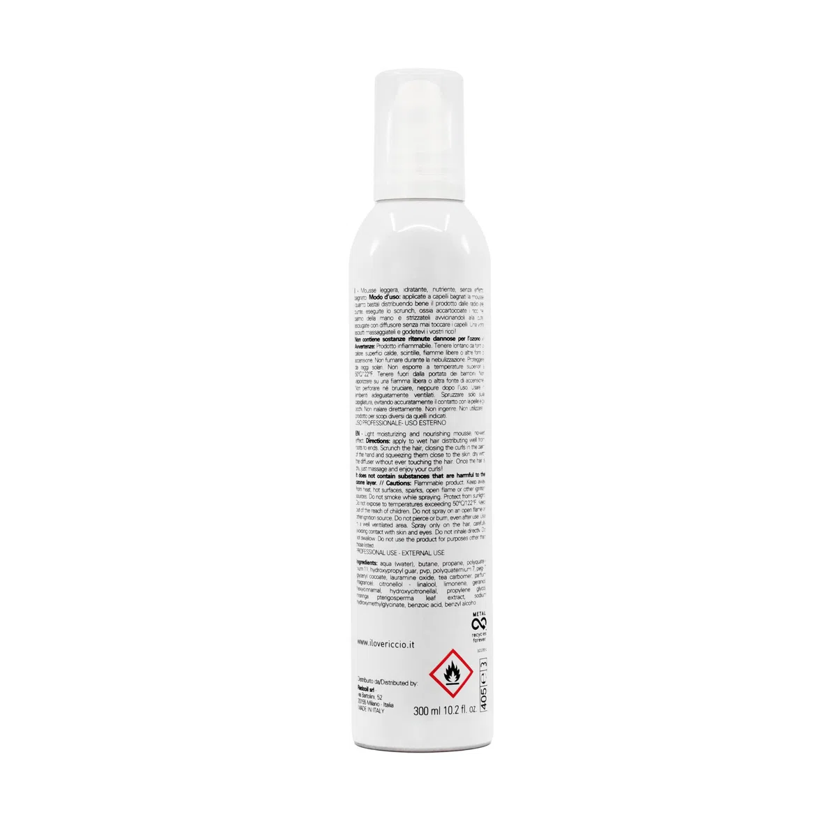 I Love Riccio Delicious Curl Moisturizing Crema in Mousse, Idratante Per Capelli Ricci, Definisce e Volumizza, Protegge da Calore del Phon e Umidità, 300 ml