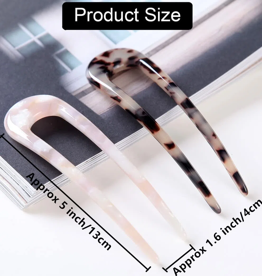 Forcine per capelli francesi a forma di U con guscio di tartaruga, 2 forcine per capelli in acetato, accessori per acconciature da donna, confezione da 2
