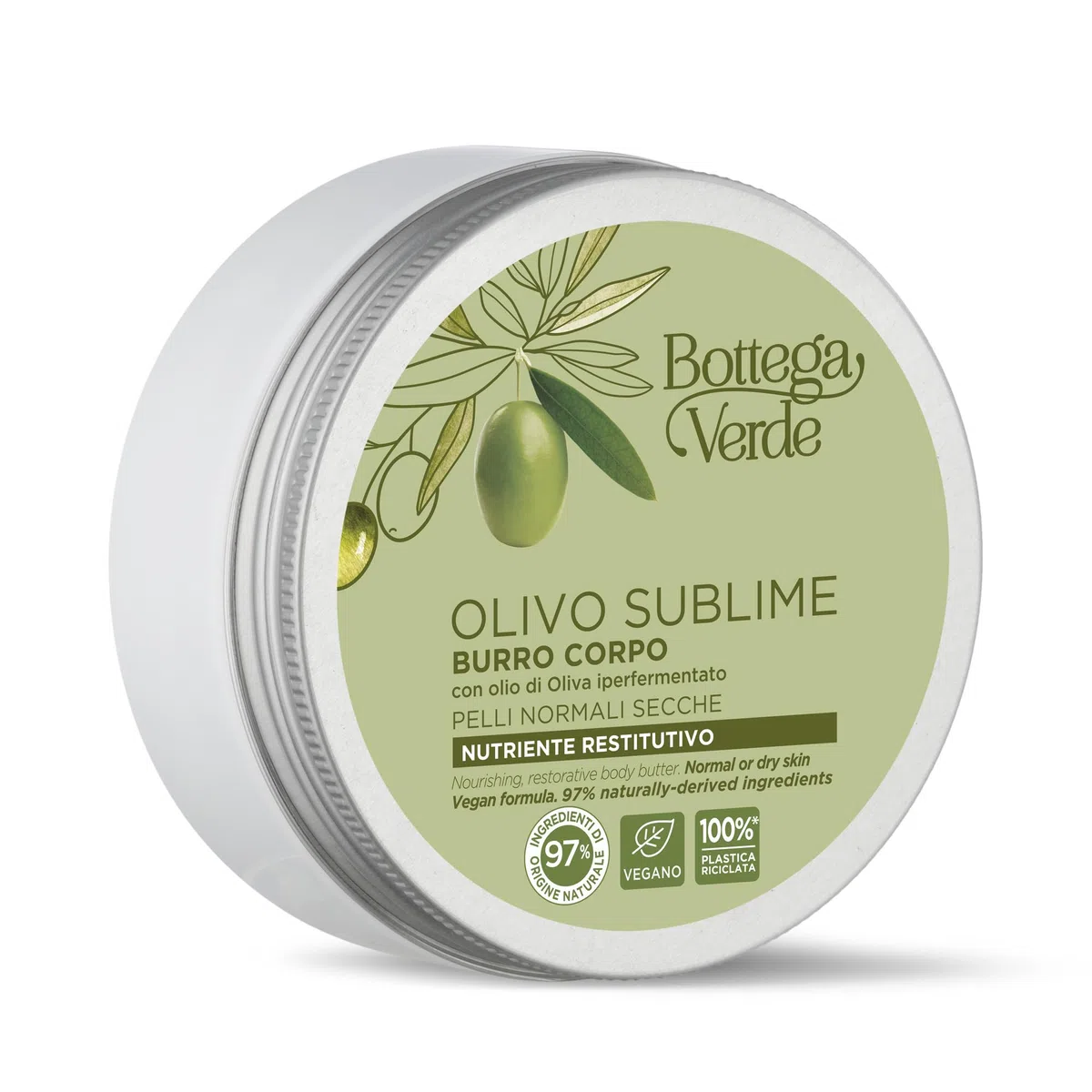 Bottega Verde - Burro Corpo Nutriente Restitutivo, 150 ml, con Olio di Oliva Iperfermentato, Burro di Cacao e di Karitè, Azione Nutriente e Emolliente, per Pelli Normali o Secche