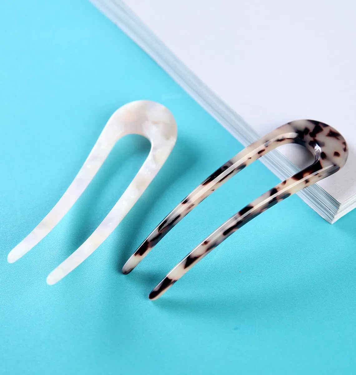 Forcine per capelli francesi a forma di U con guscio di tartaruga, 2 forcine per capelli in acetato, accessori per acconciature da donna, confezione da 2