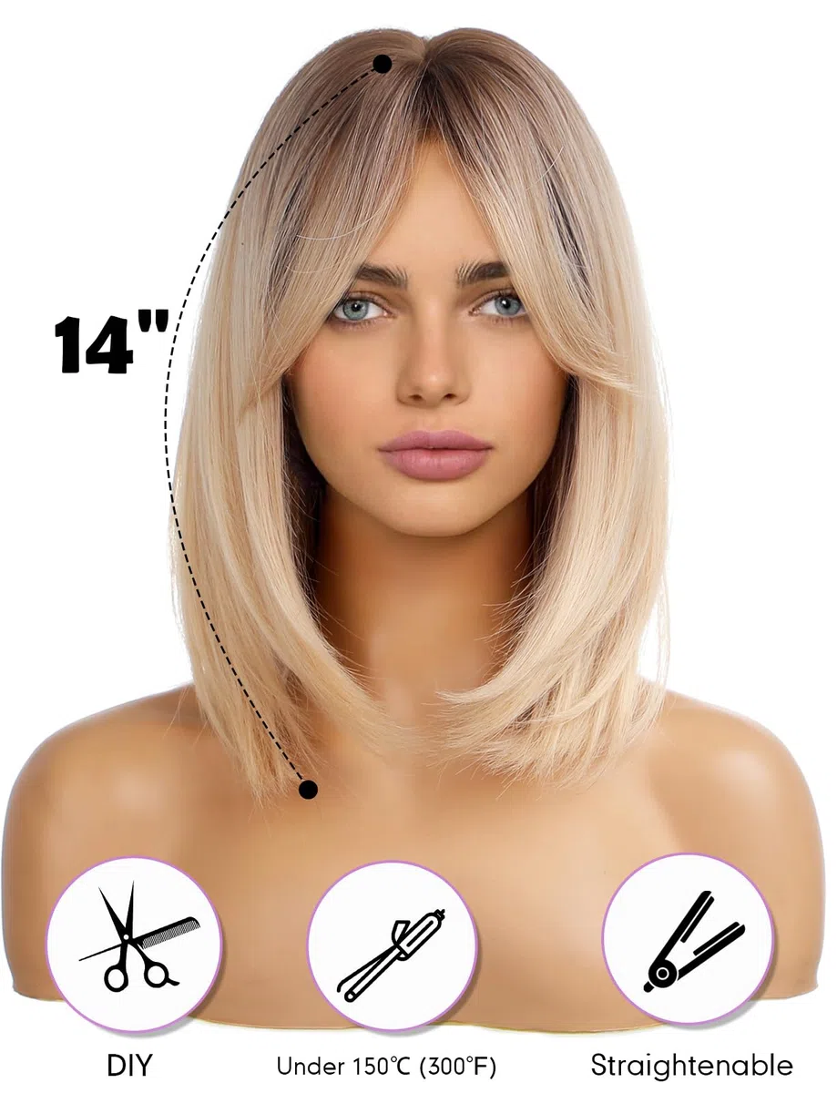 WOKESTAR Parrucche corte bionde con radici scure per le donne, parrucche sintetiche Bob stile termoresistente Bob