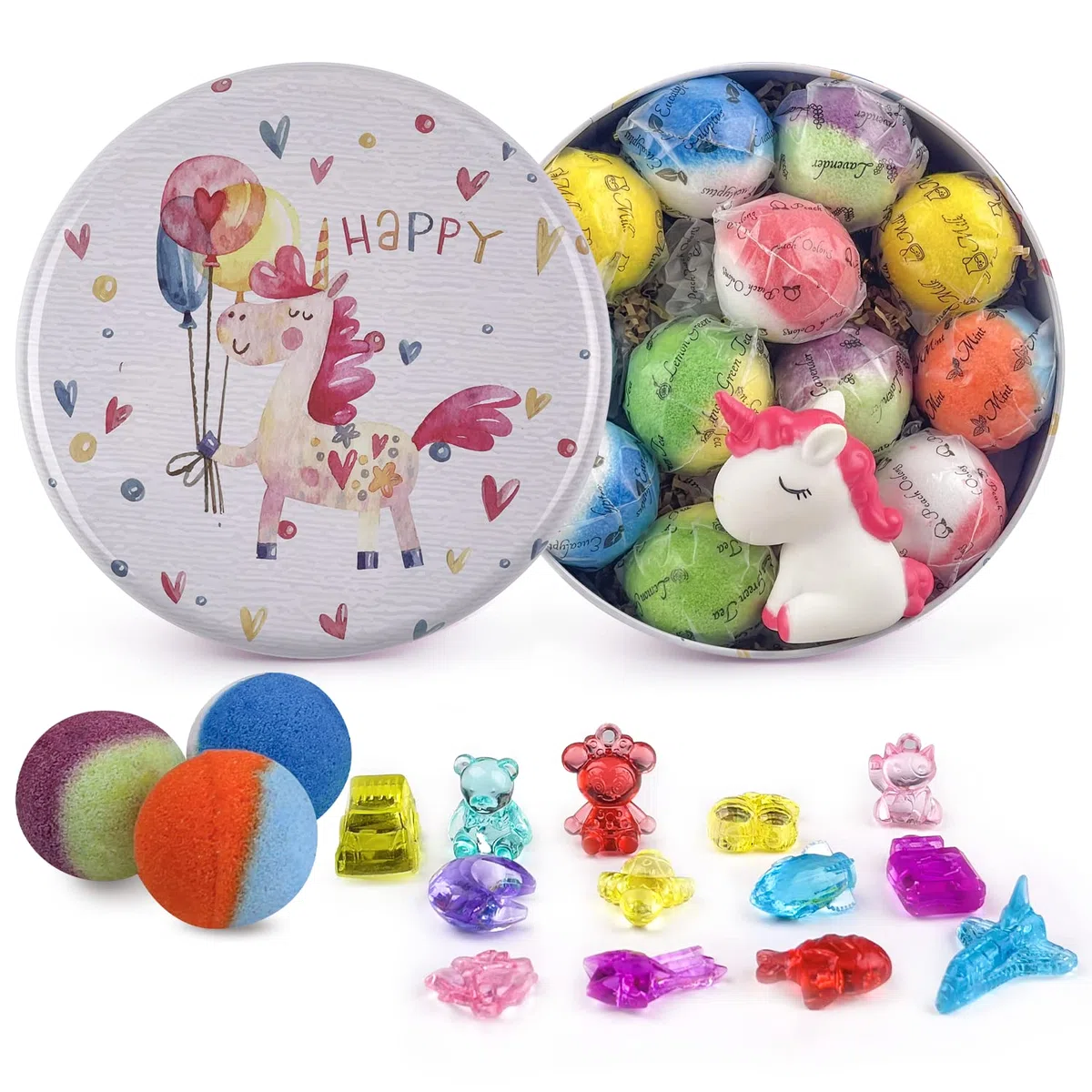 Bombe da bagno per bambini, 12 bombe da bagno con giocattoli di cristallo a sorpresa all'interno, realizzate a mano, in schiuma naturale e organica, regalo di compleanno per ragazze e ragazzi