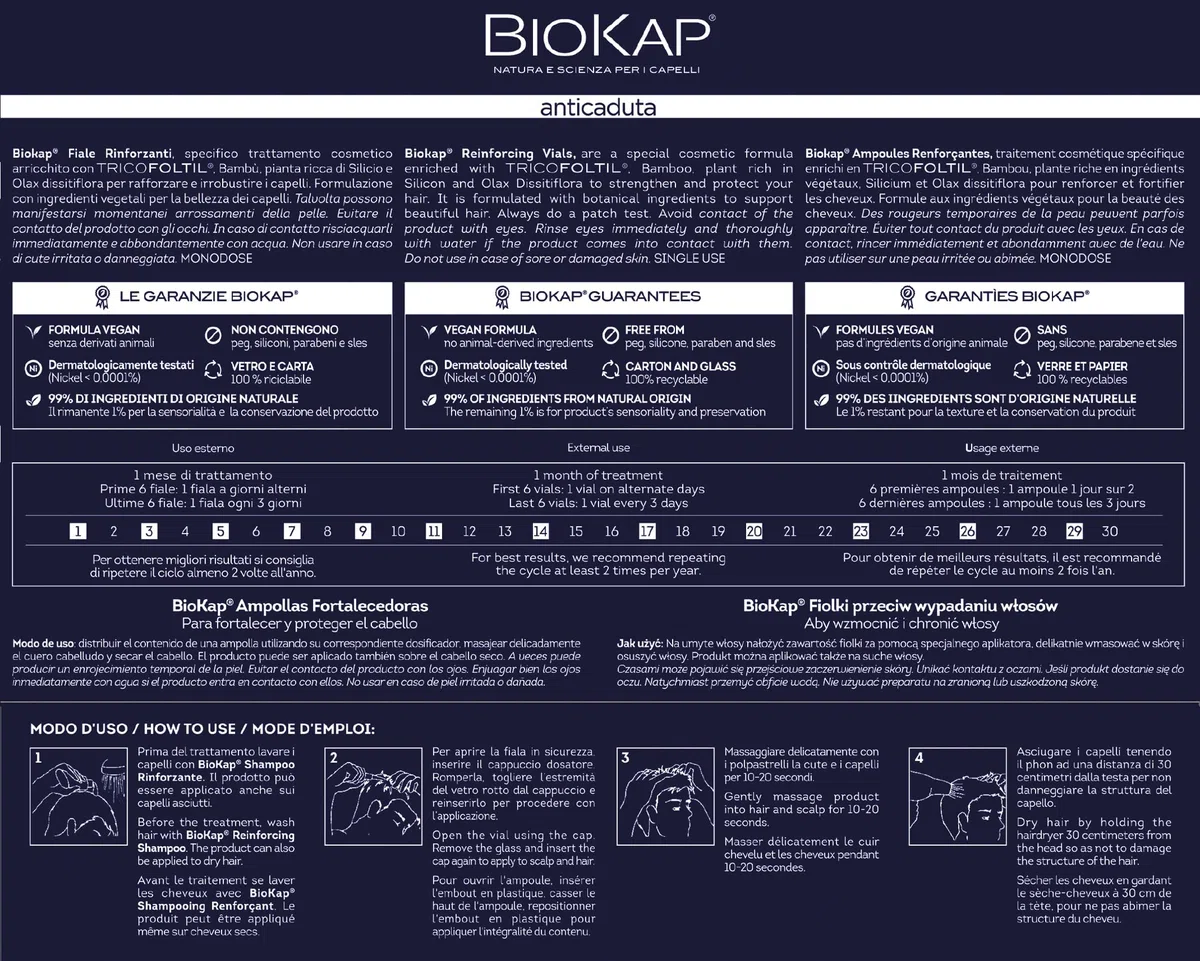 BIOS LINE BioKap Anticaduta, Fiale Rinforzanti, Aiuta a Contrastare L'Eccessiva Caduta e i Problemi Di Fragilità Capillare, 12 Fiale