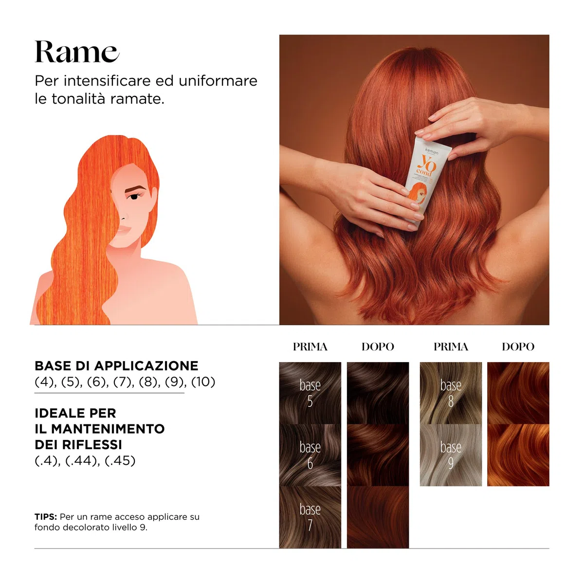 Kemon Yo Cond Rame - Maschera Riflessante Professionale con Formula YoVeg e Velian Complex, Nutre e Illumina i Capelli in 3 Minuti, 88% Ingredienti Naturali, 200 ml