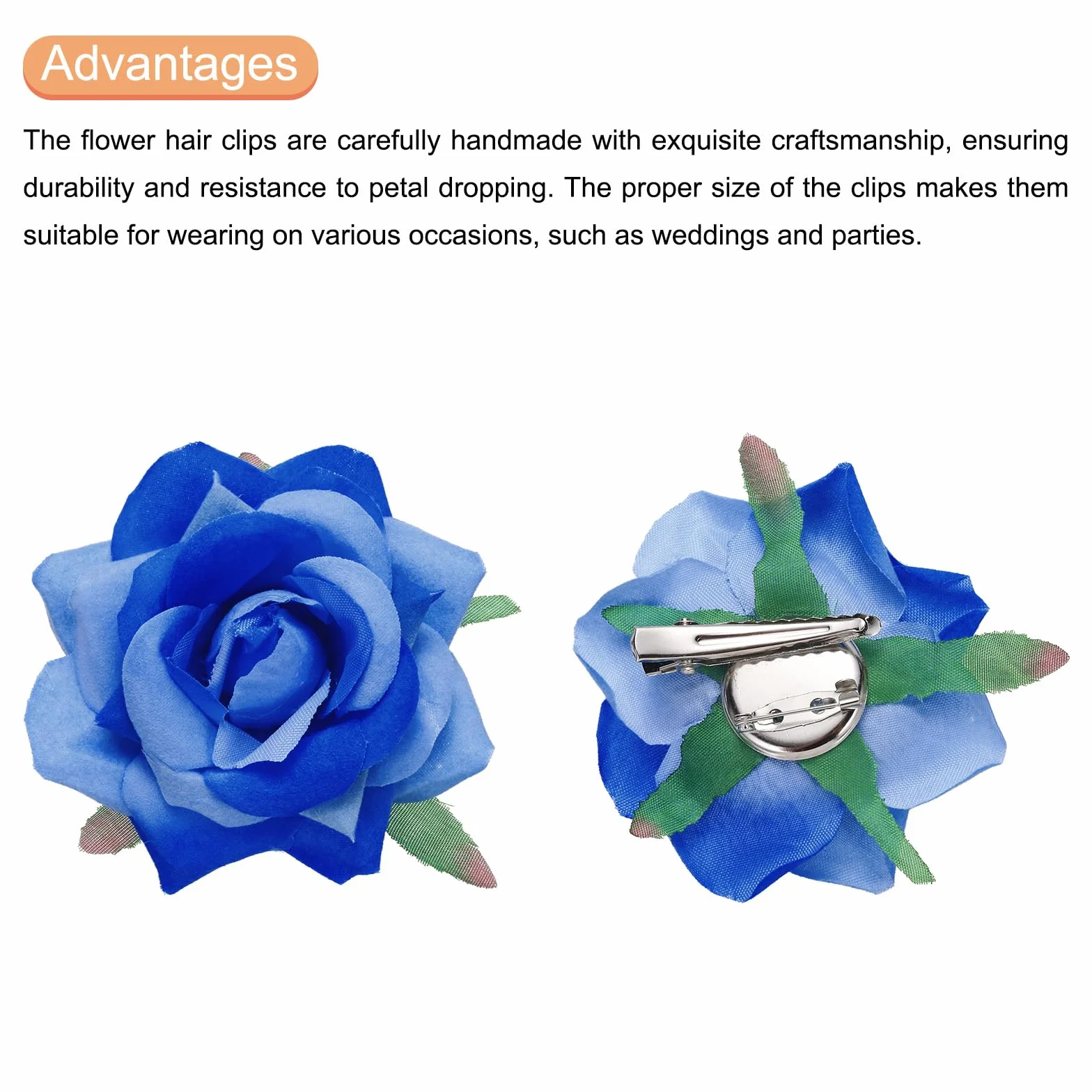 QUARKZMAN 12pz Mollette per Capelli a Forma di Fiori Rosa 3 Pollici Mollette Capelli a Forma di Fiore Spilla Capelli per Donne Accessori Capelli Blu