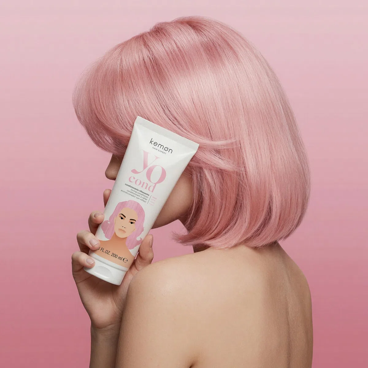 Kemon Yo Cond Rosa - Maschera Riflessante Professionale con Formula YoVeg e Velian Complex, Nutre e Illumina i Capelli in 3 Minuti, 88% Ingredienti Naturali, 200 ml