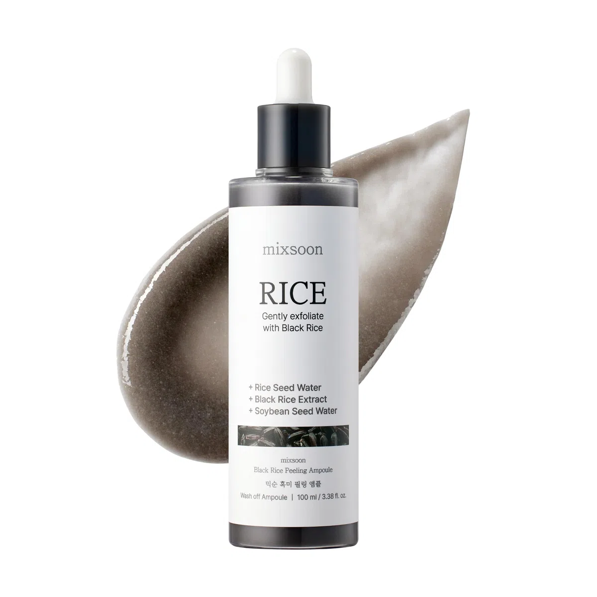 mixsoon Black Rice Peeling Ampoule - Esfoliante Viso con Estratto di Riso Nero, Complesso di Soia e PDRN di Riso, Siero Idratante per una Trasparenza Affinata e una Radiosità Vitale, 100ml