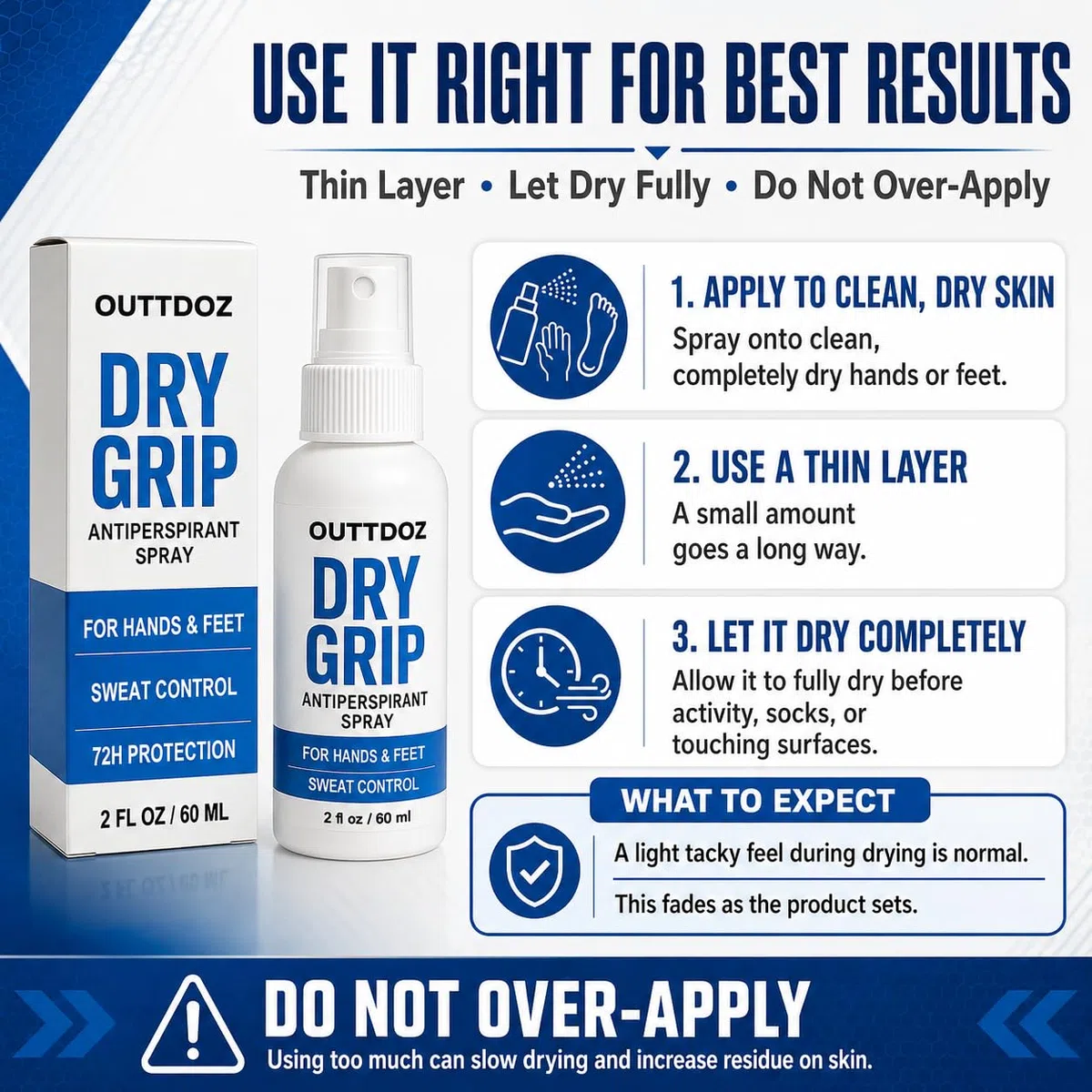 DryGrip Spray antitraspirante per mani e piedi, controllo del sudore extra forte con il 15% di cloruro di alluminio, migliora la presa per arrampicata, ginnastica, sollevamento pesi, danza e sport (1
