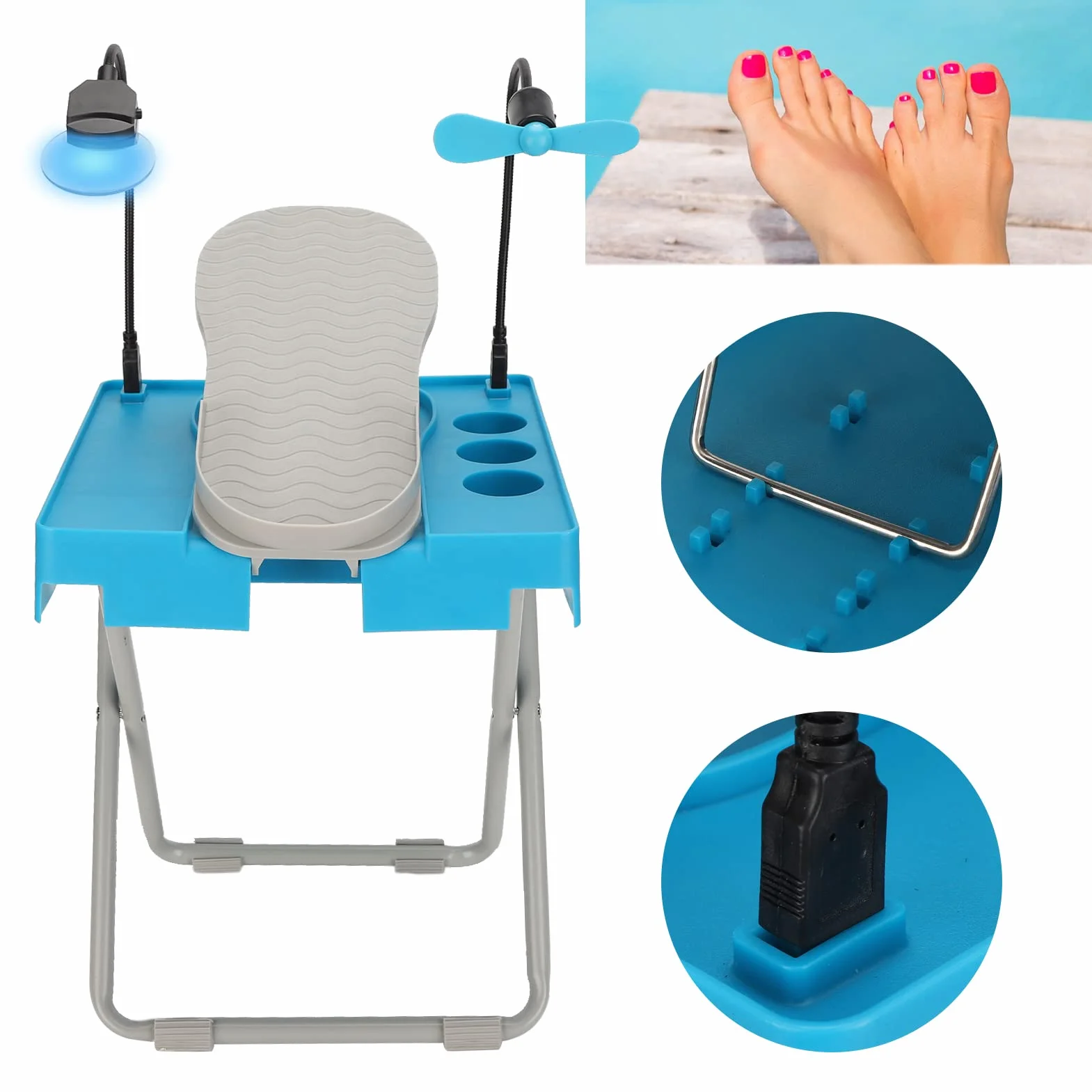Brrnoo Accessori per Pedicure per Unghie, Set di Poggiapiedi per Pedicure Pieghevoli Regolabili in Altezza con Ventola per Asciugatura di Lenti d'Ingrandimento, Piedini per Pedicure Portatili Stabili