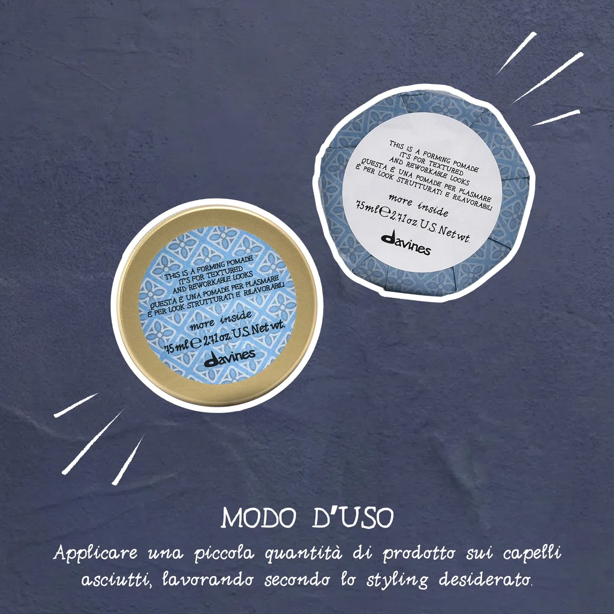 Davines MORE INSIDE Questa è una Pomade Per Plasmare - Cera capelli morbida, effetto invisibile - Dona una texture rilavorabile a effetto memoria - 75 ml