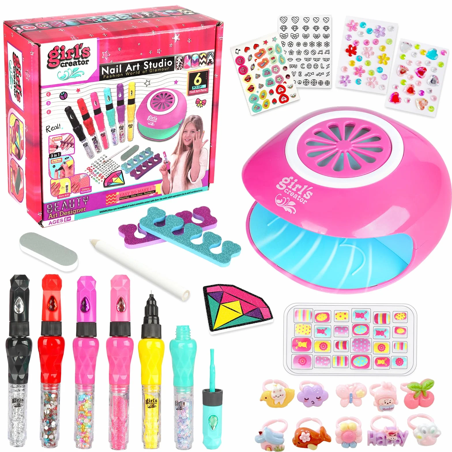 UCAMP Set Unghie Bambini, Manicure Gioco, Kit Smalto per Unghie, Nail Art per Ragazze 6-10 Anni