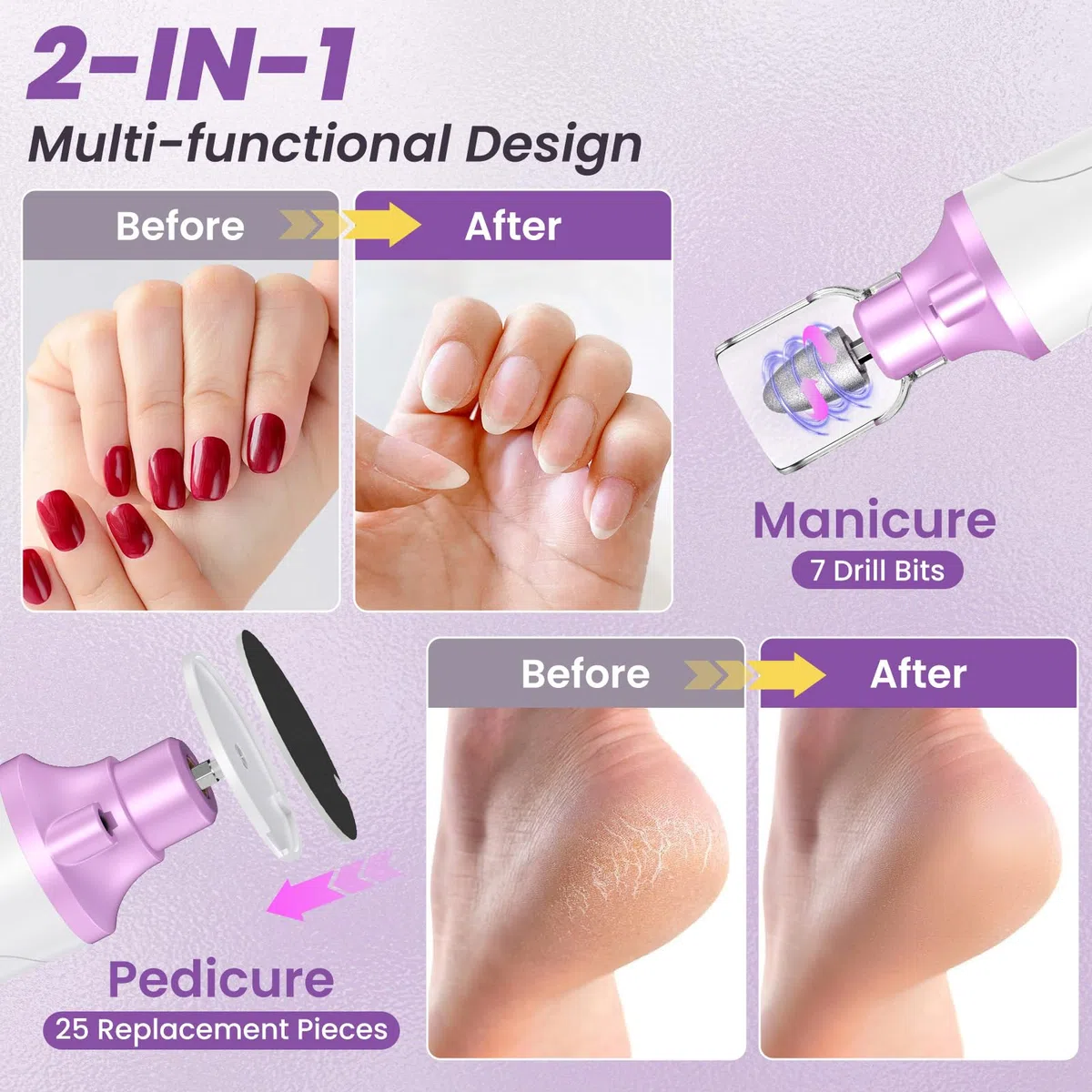 Fresa Professionale per Manicure e Pedicure, Lima per Unghie Elettrica, 15 Velocità Regolabil, Fresa per Unghie Piedi con 8 Accessori, Set Manicure Elettrico per Mani O Piedi, Casa e Salone