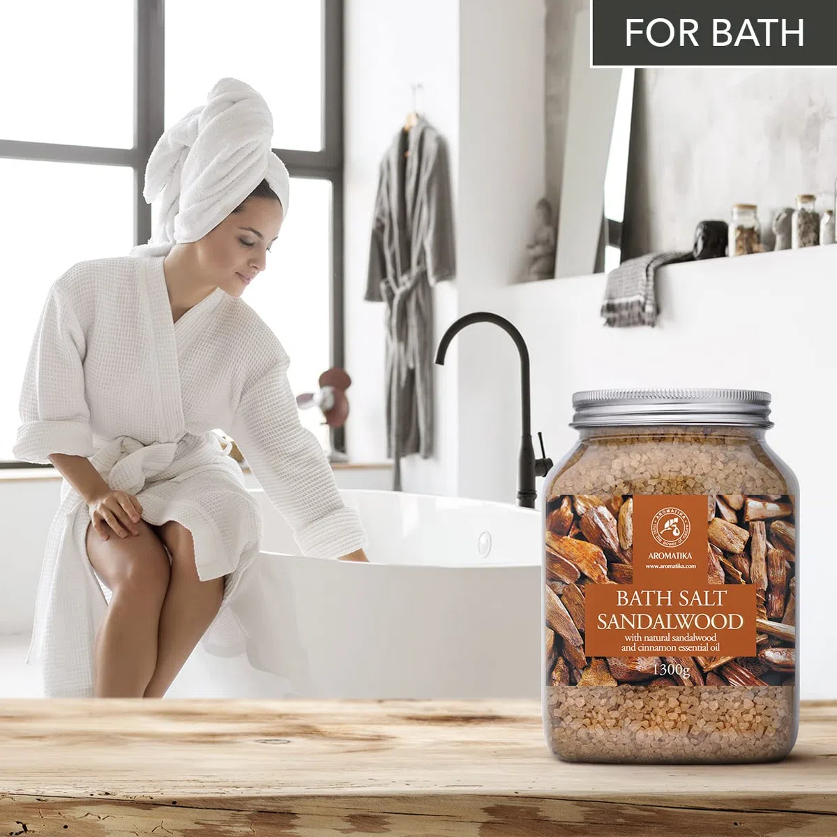 Sale da Bagno Sandalo - 1300g - Sali Marini da Bagno con Olio Essenziale di Cannella e Sandalo - Bagno Rilassante - Buon Sonno - Sali da Bagno per Aromaterapia 1.3 kg