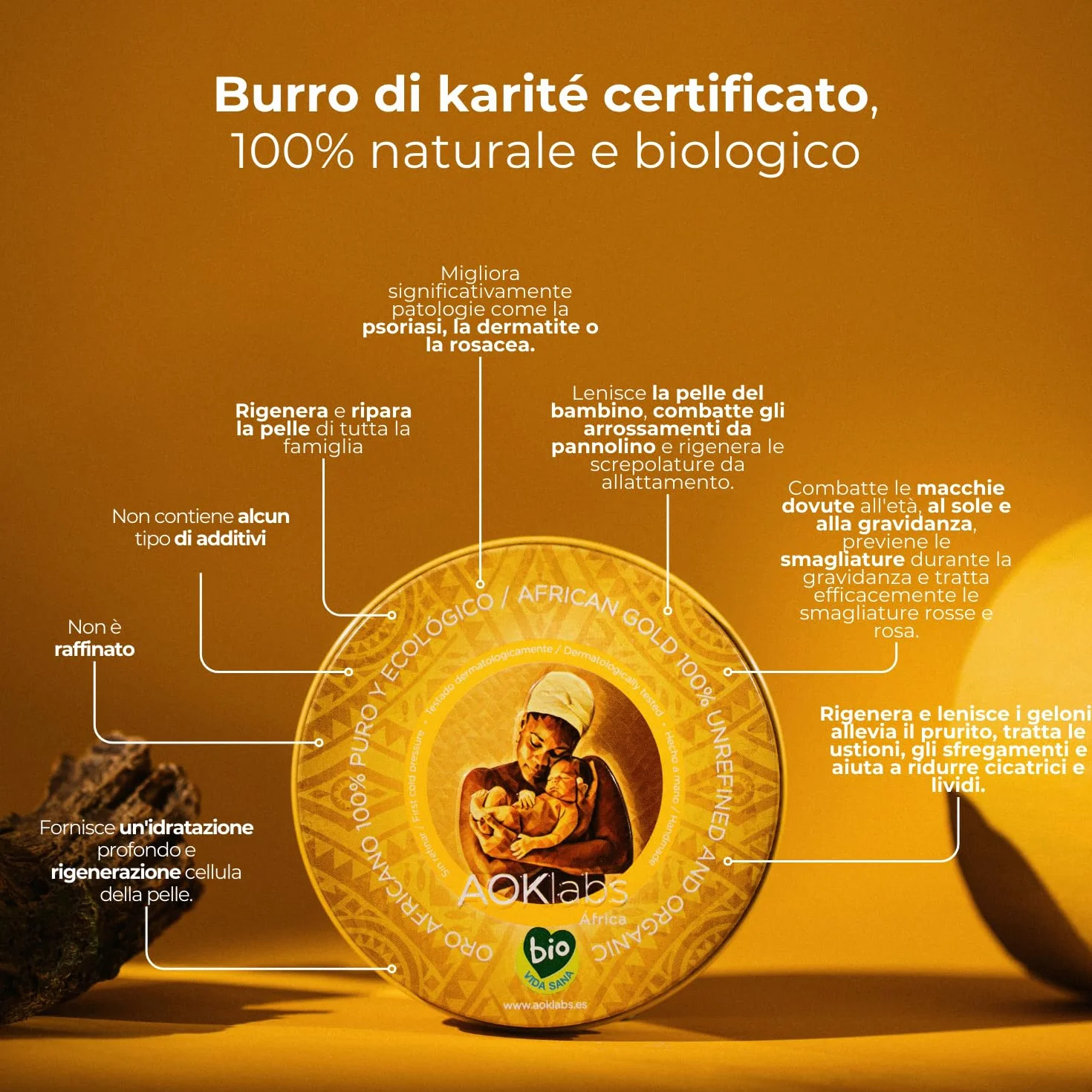 AOKlabs - Burro di karitè puro, Oro Africano - Non raffinato, puro al 100%, biologico, senza additivi I Idrata, rigenera e ripara la pelle e i capelli